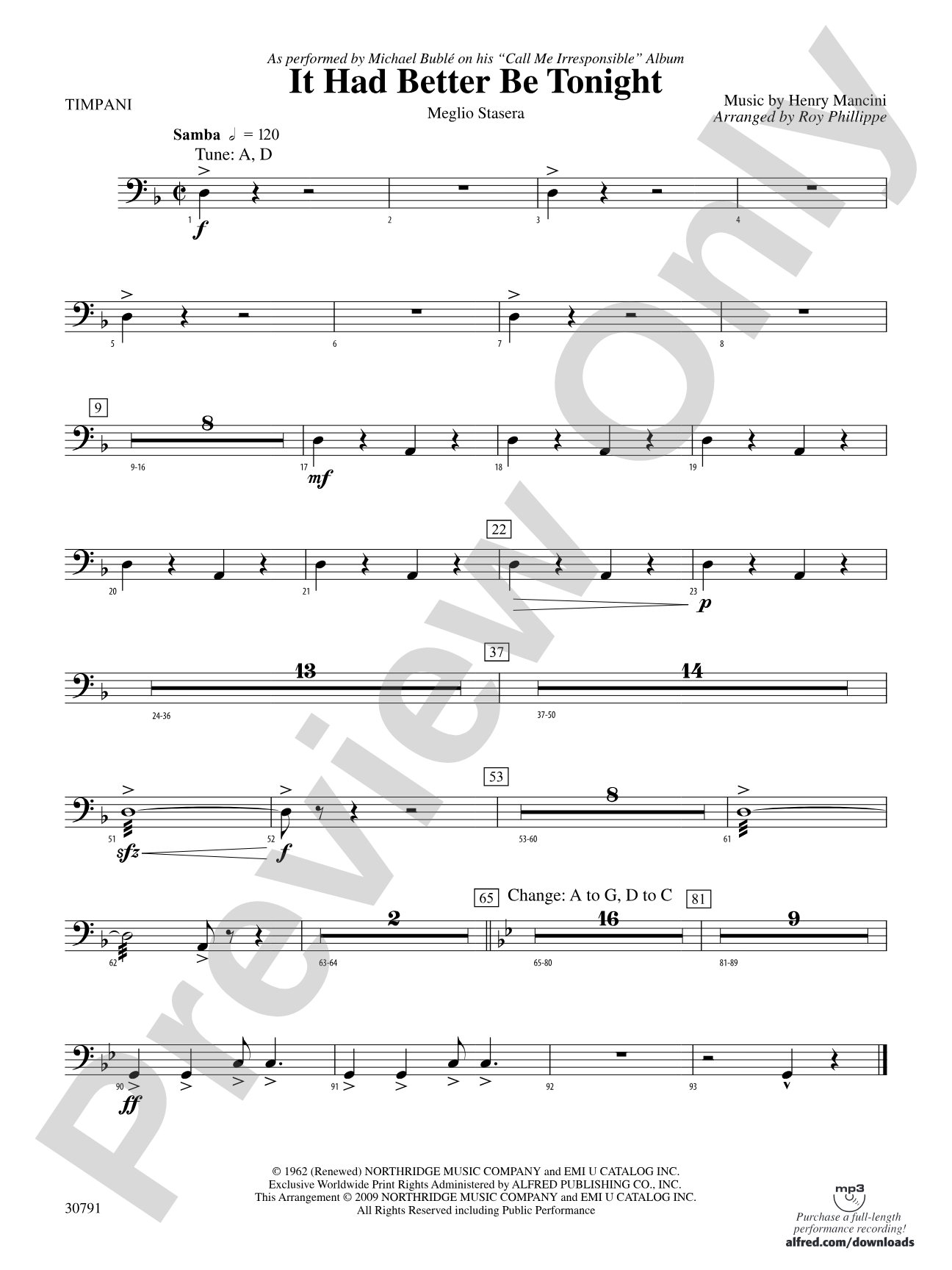 It Had Better Be Tonight (Meglio Stasera): Timpani