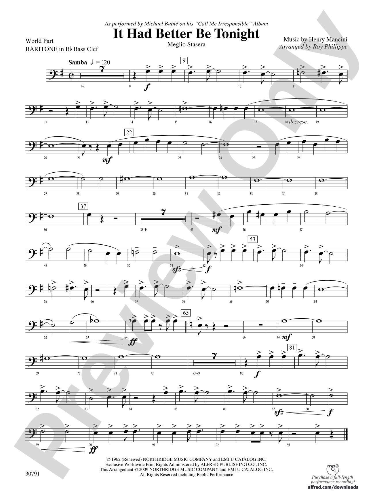 It Had Better Be Tonight (Meglio Stasera): (wp) B-flat Baritone B.C.