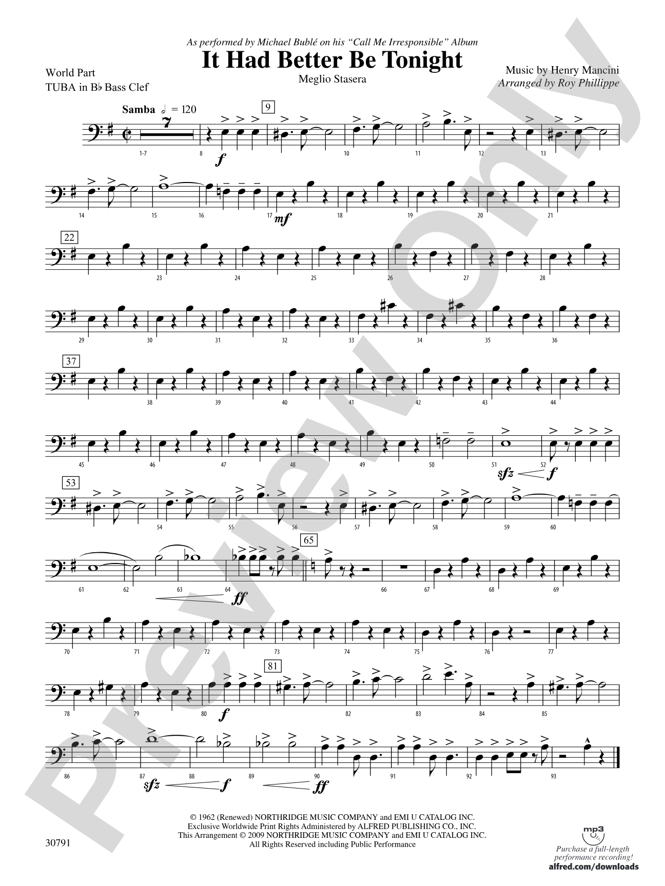 It Had Better Be Tonight (Meglio Stasera): (wp) B-flat Tuba B.C.
