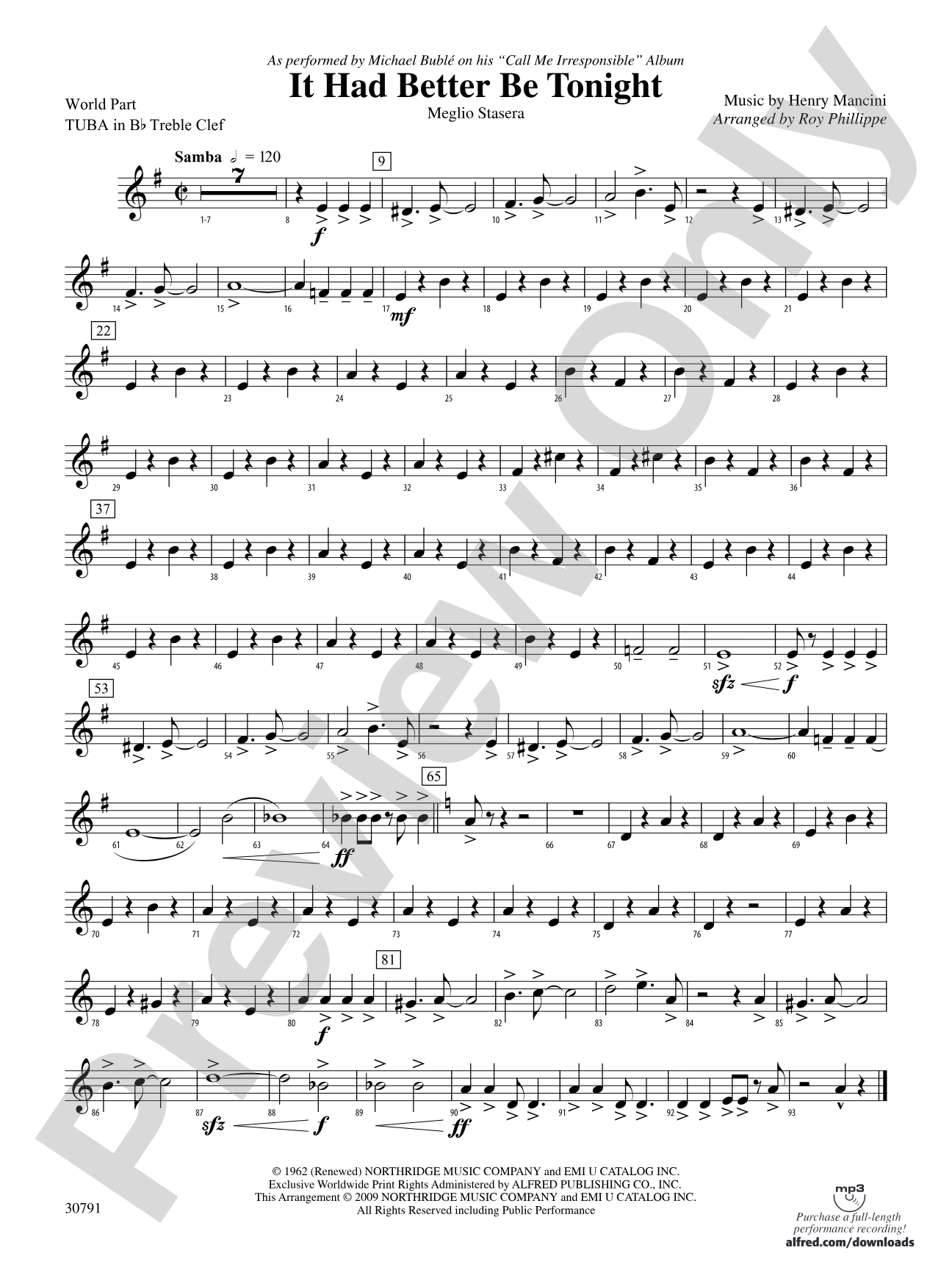 It Had Better Be Tonight (Meglio Stasera): (wp) B-flat Tuba T.C.