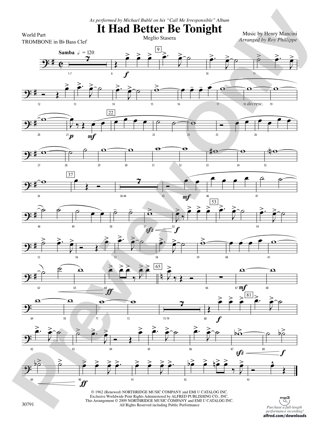 It Had Better Be Tonight (Meglio Stasera): (wp) 1st B-flat Trombone B.C.