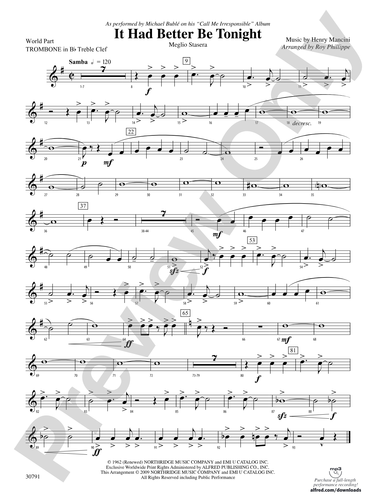 It Had Better Be Tonight (Meglio Stasera): (wp) 1st B-flat Trombone T.C.