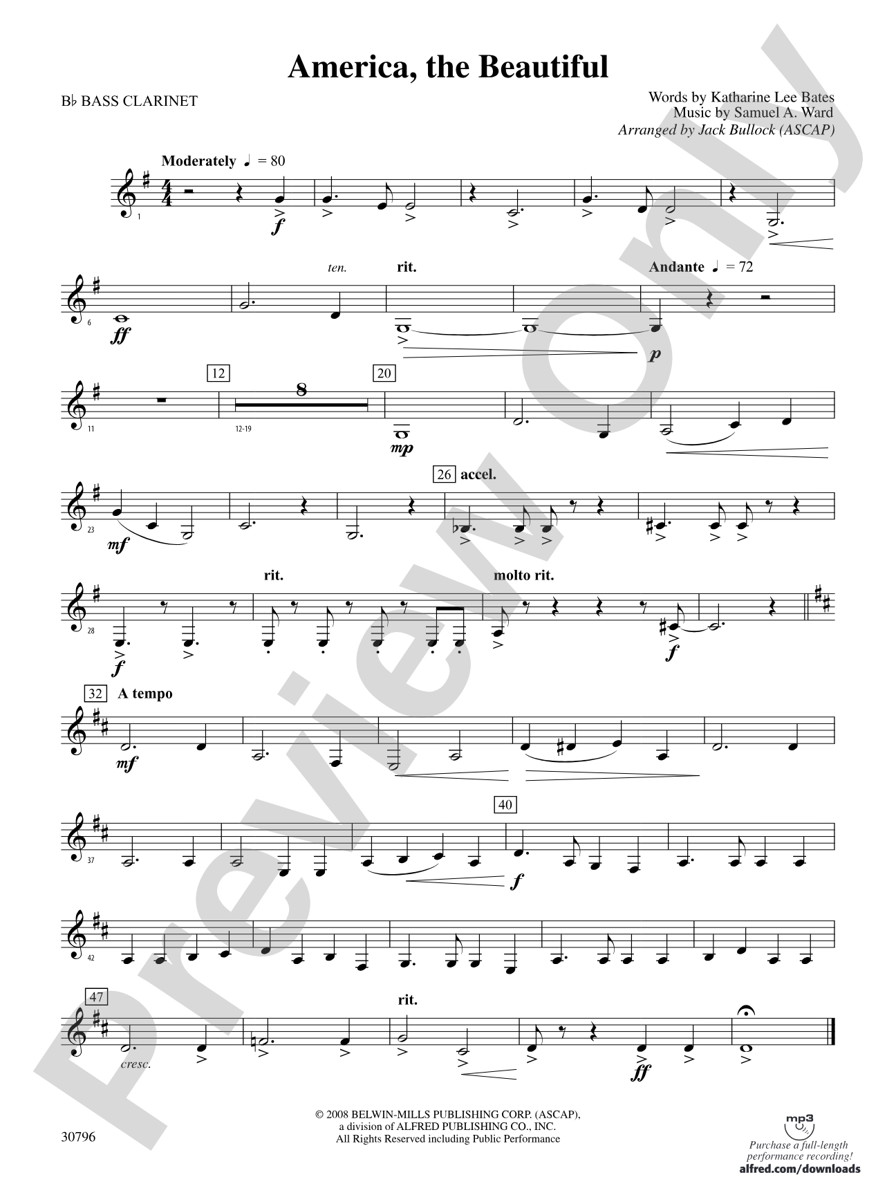America, the Beautiful: B-flat Bass Clarinet