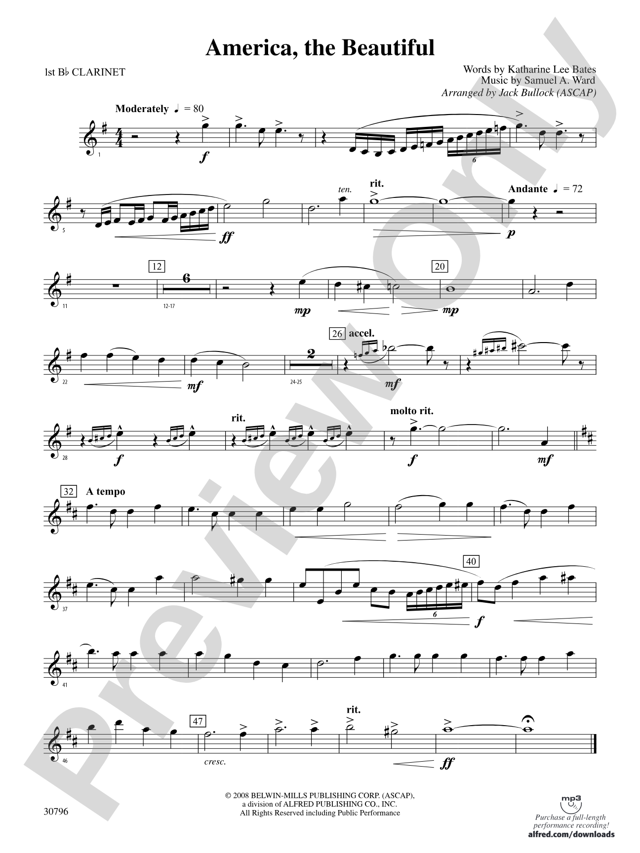 America, the Beautiful: 1st B-flat Clarinet