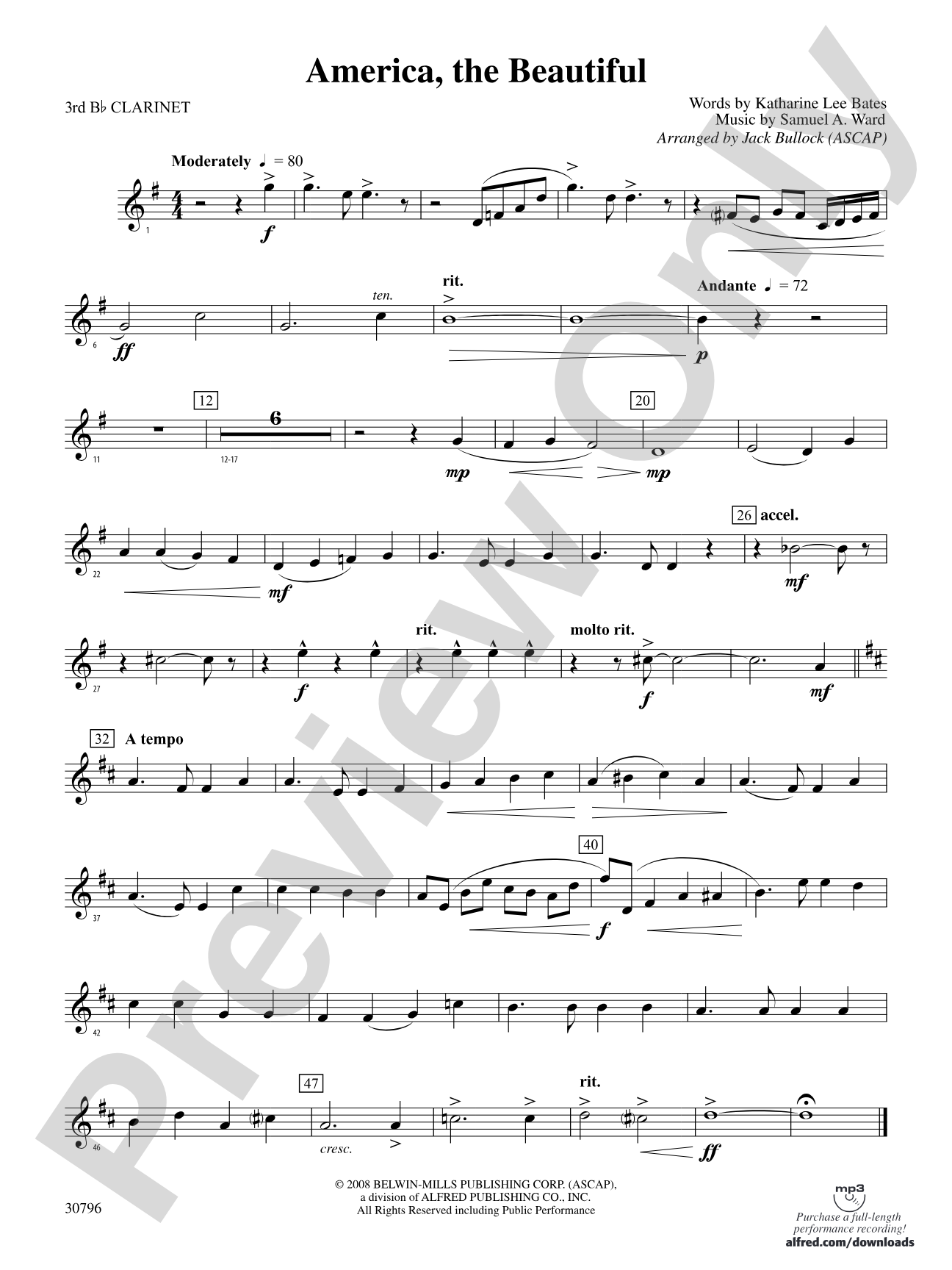 America, the Beautiful: 3rd B-flat Clarinet