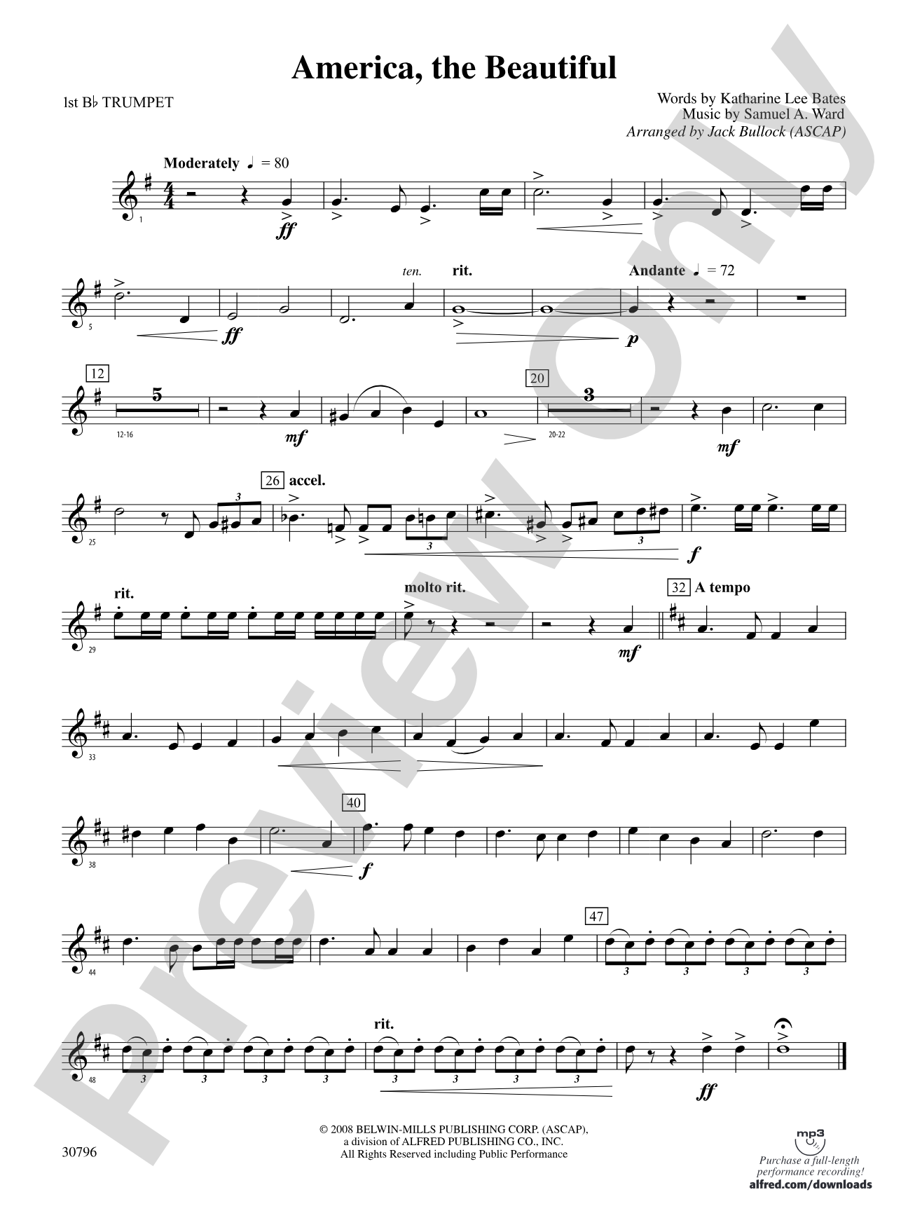 America, the Beautiful: 1st B-flat Trumpet
