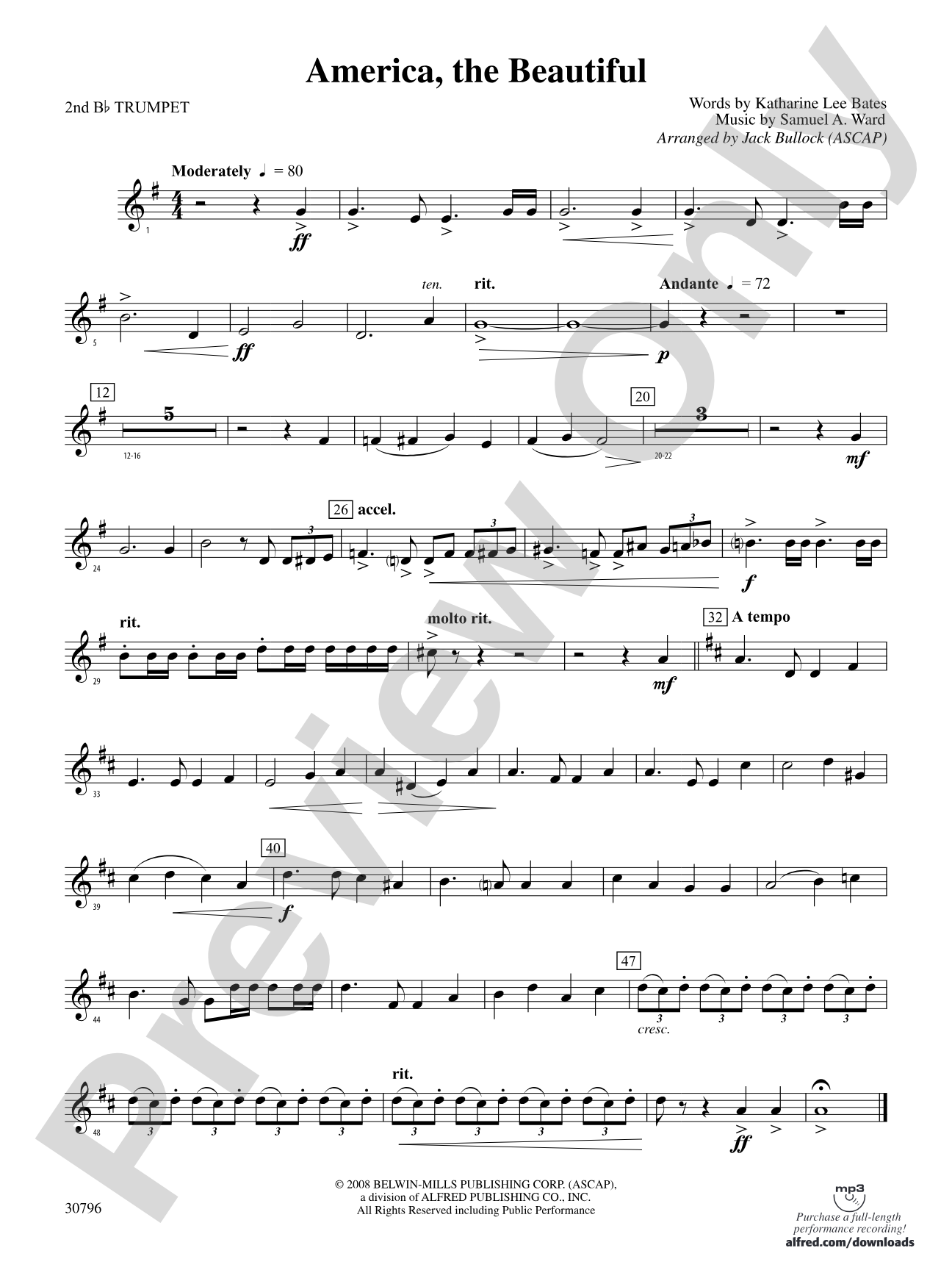 America, the Beautiful: 2nd B-flat Trumpet