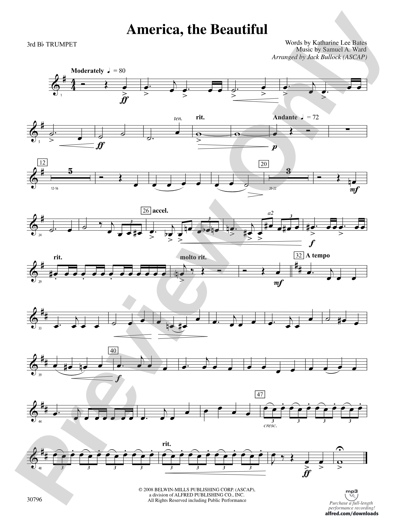 America, the Beautiful: 3rd B-flat Trumpet