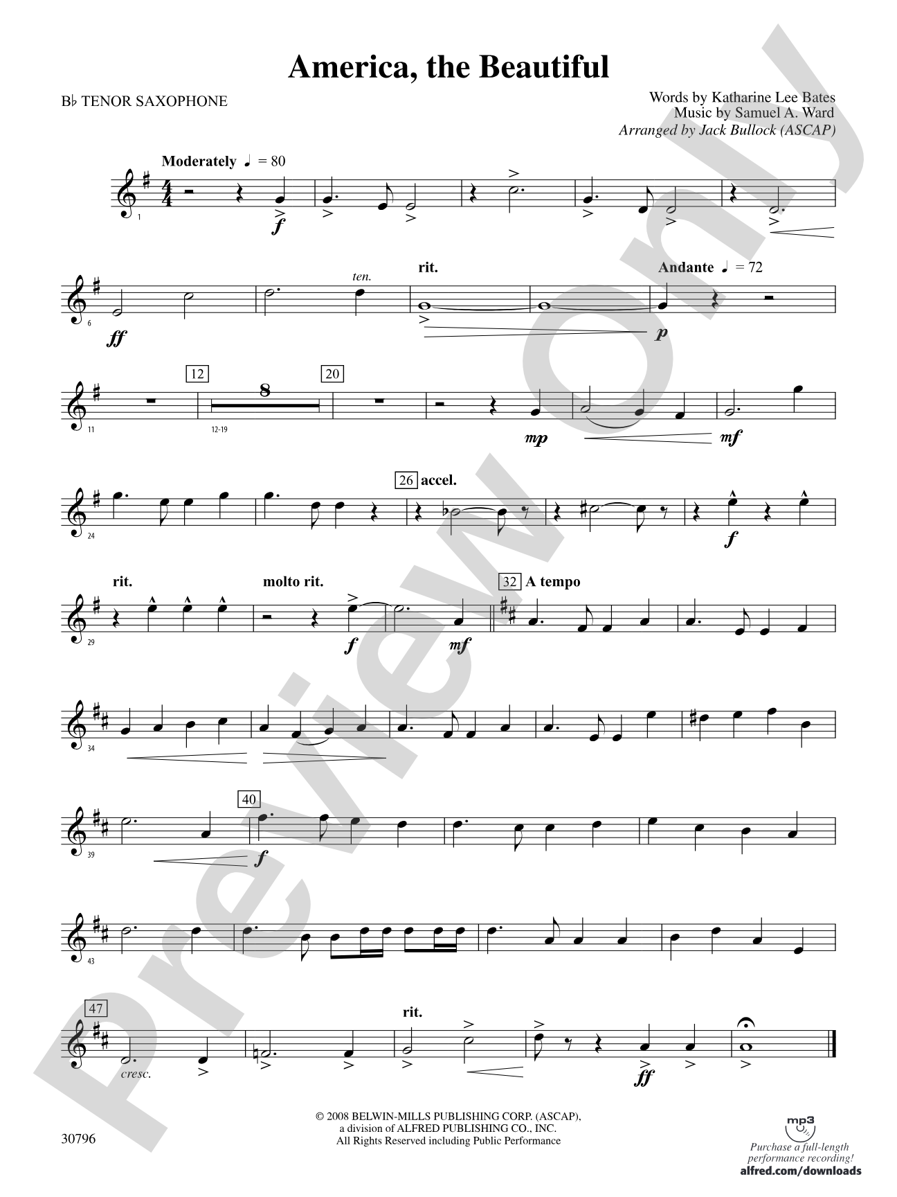 America, the Beautiful: B-flat Tenor Saxophone