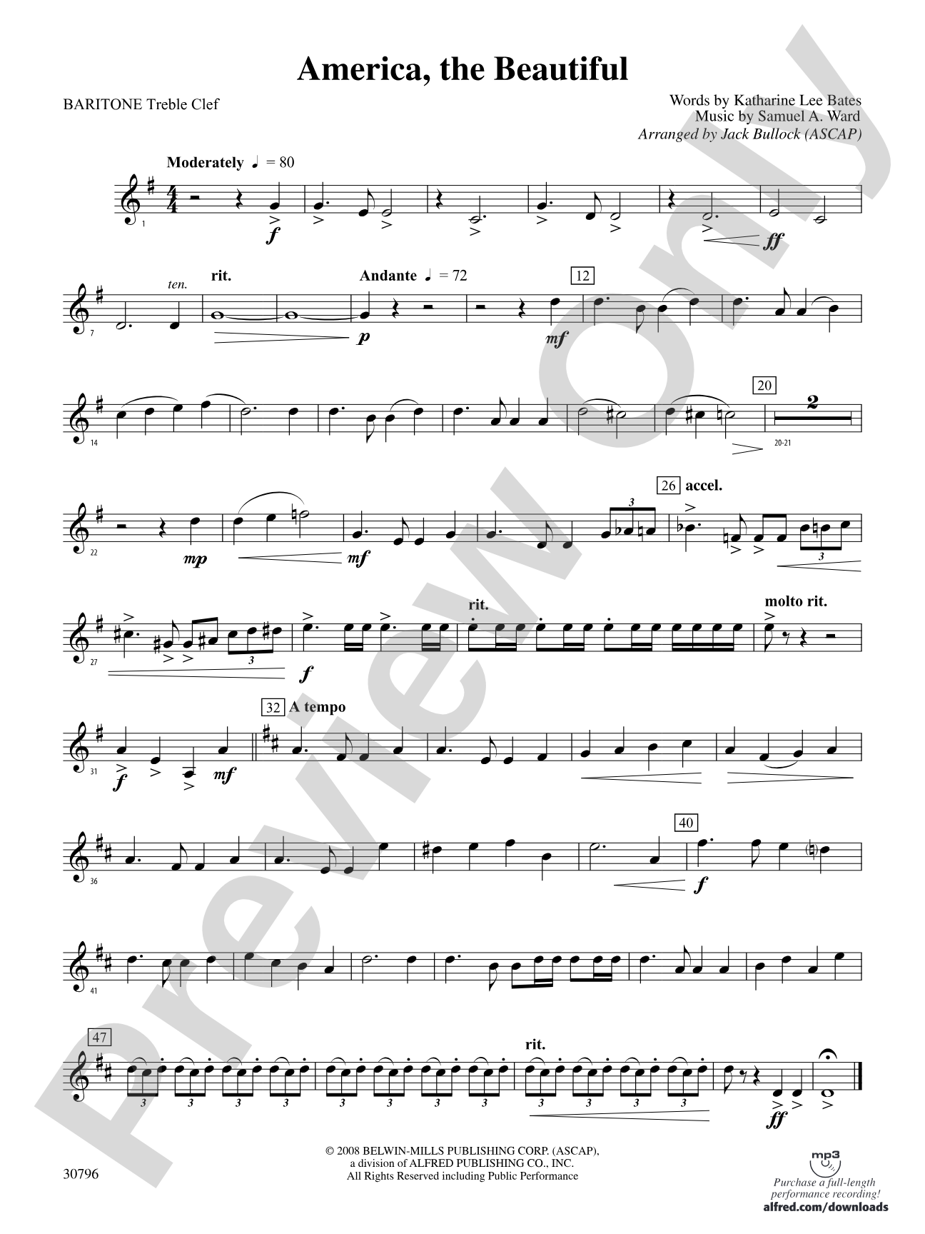 America, the Beautiful: (wp) Baritone T.C.