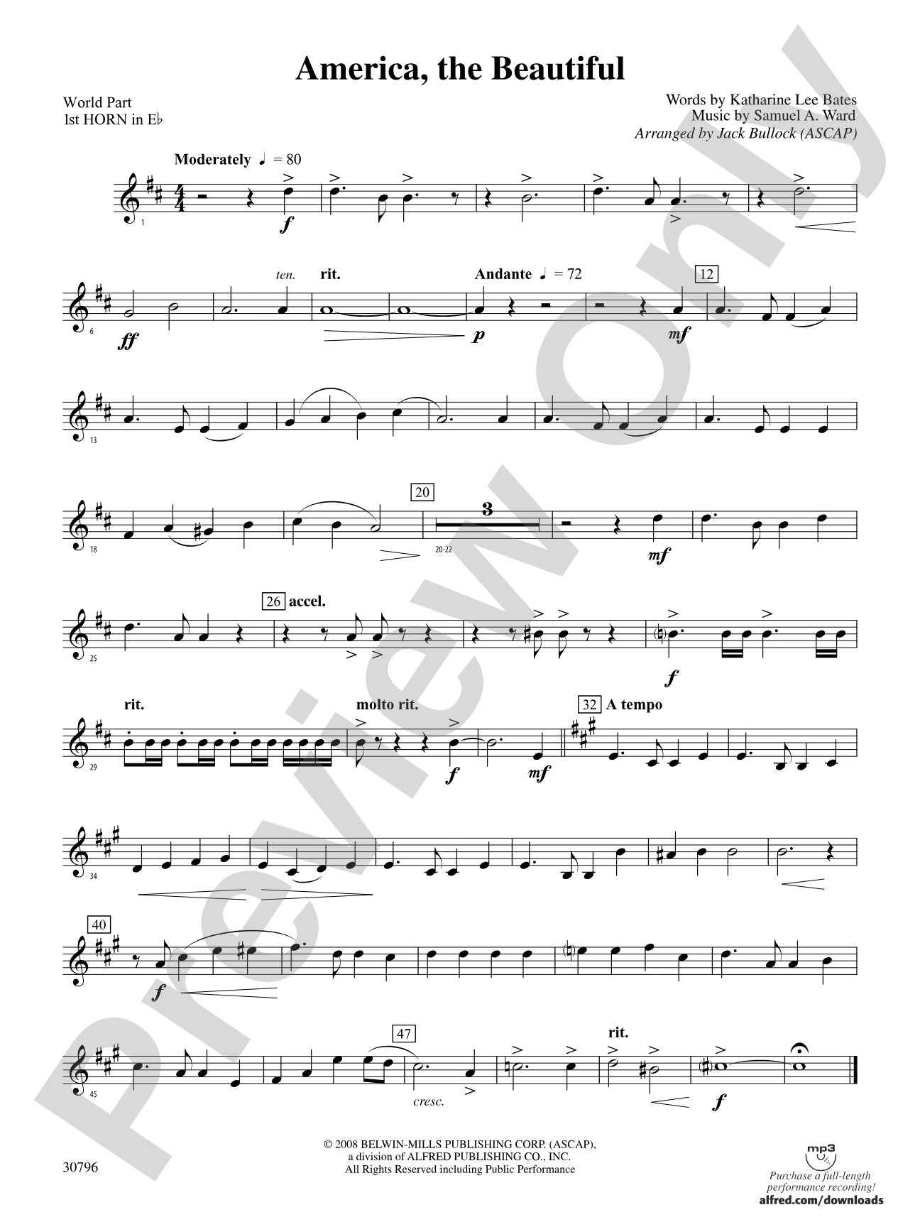America, the Beautiful: (wp) 1st Horn in E-flat