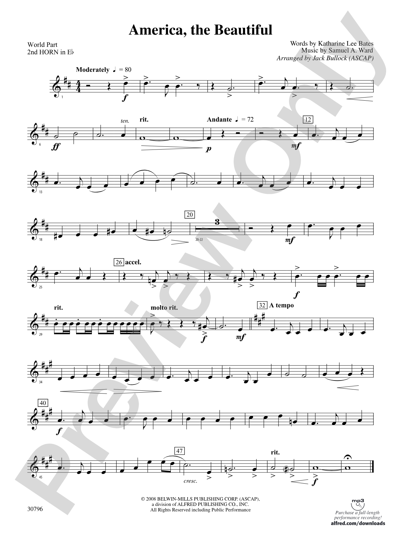America, the Beautiful: (wp) 2nd Horn in E-flat