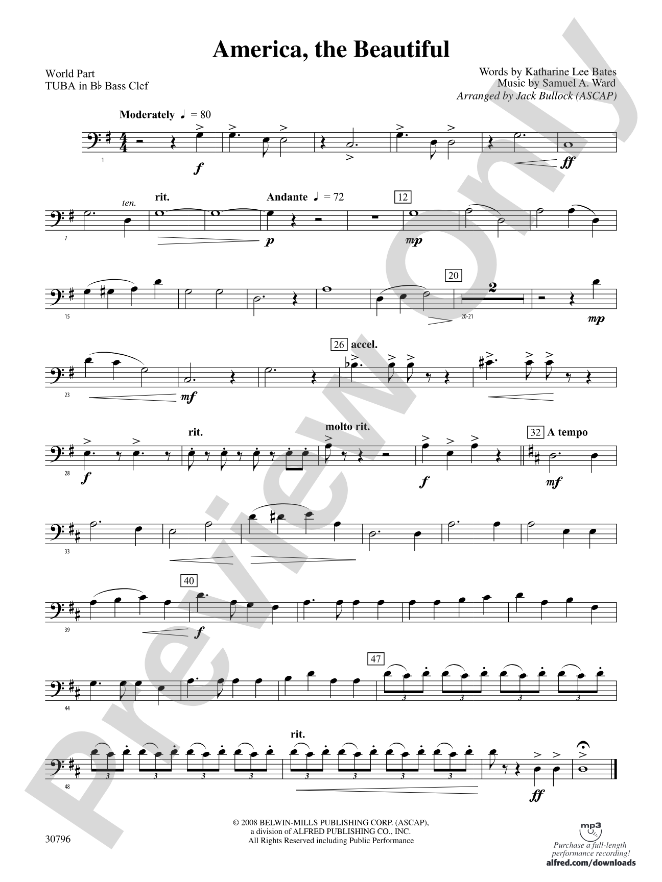 America, the Beautiful: (wp) B-flat Tuba B.C.