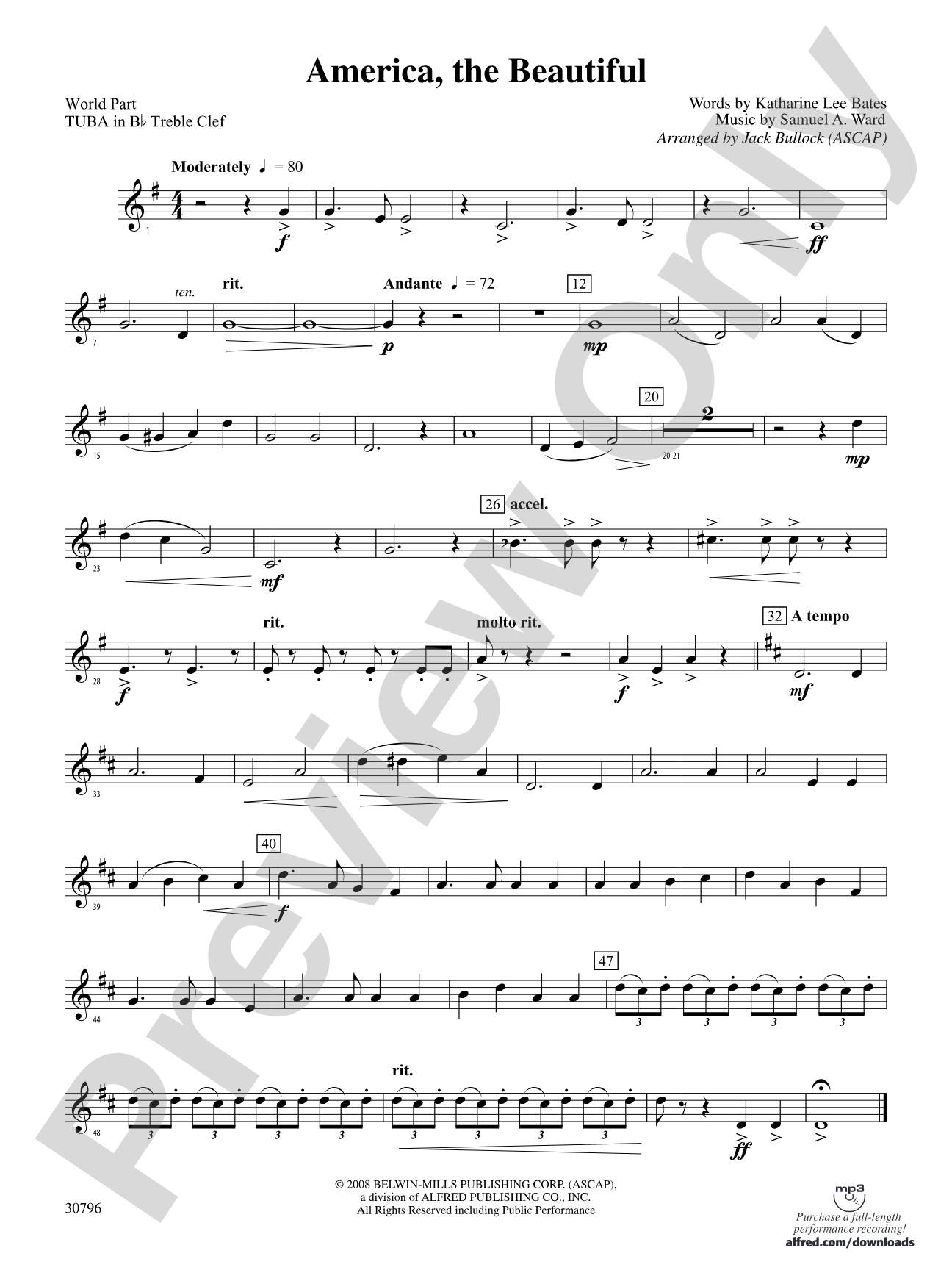 America, the Beautiful: (wp) B-flat Tuba T.C.