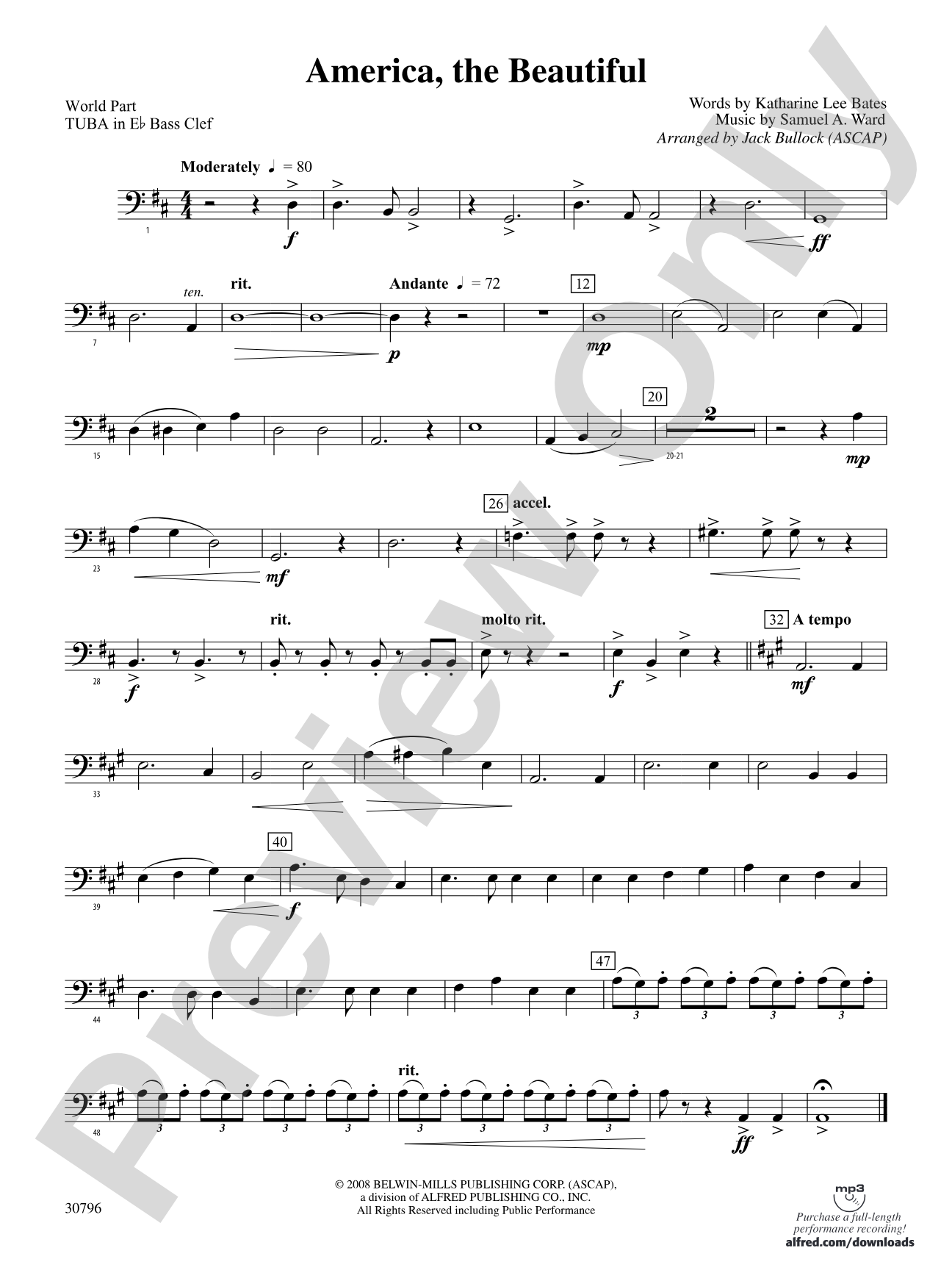 America, the Beautiful: (wp) E-flat Tuba B.C.
