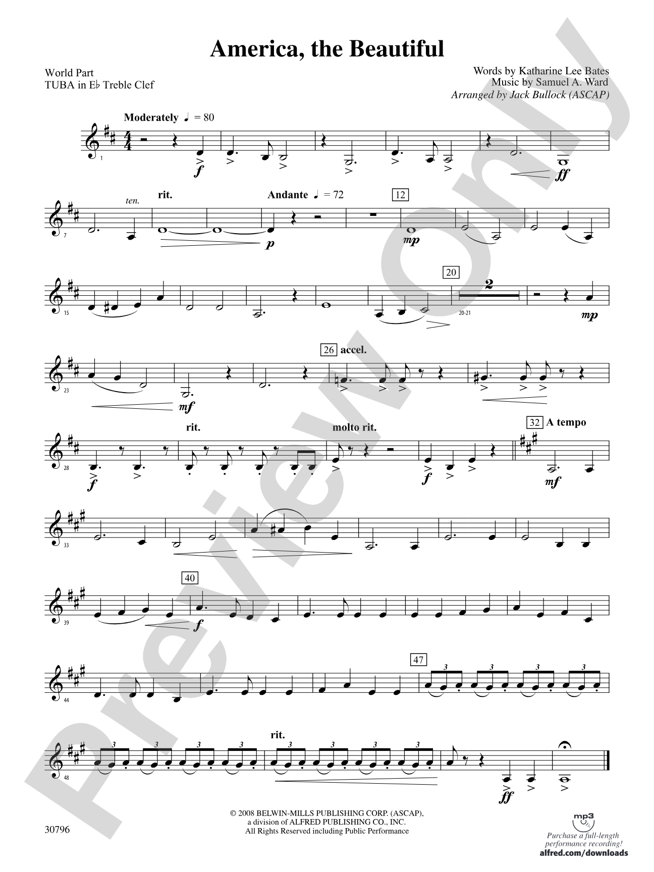 America, the Beautiful: (wp) E-flat Tuba T.C.