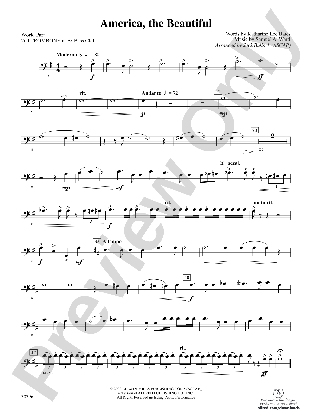 America, the Beautiful: (wp) 2nd B-flat Trombone B.C.