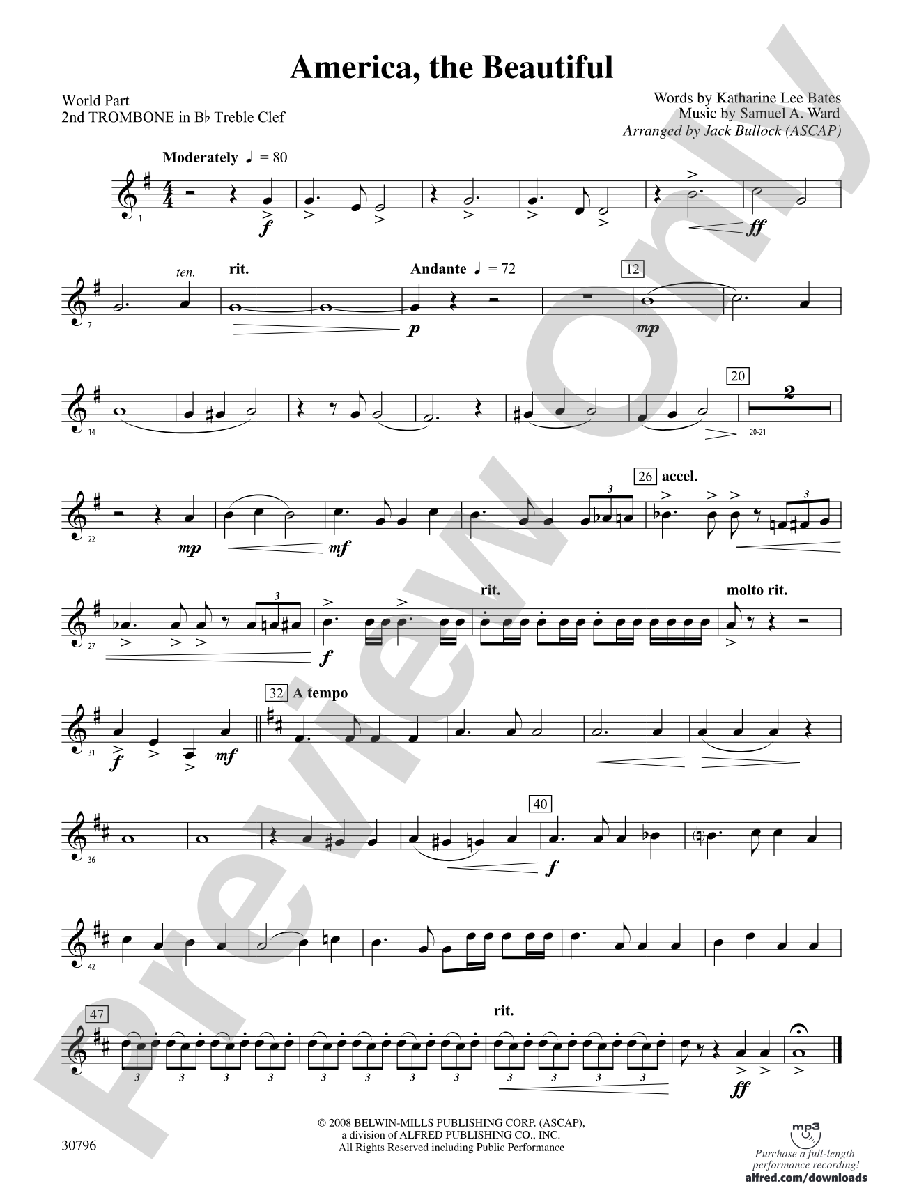 America, the Beautiful: (wp) 2nd B-flat Trombone T.C.