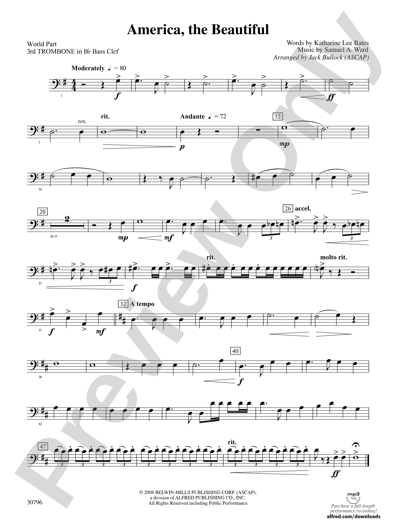 America, the Beautiful: (wp) 3rd B-flat Trombone B.C.