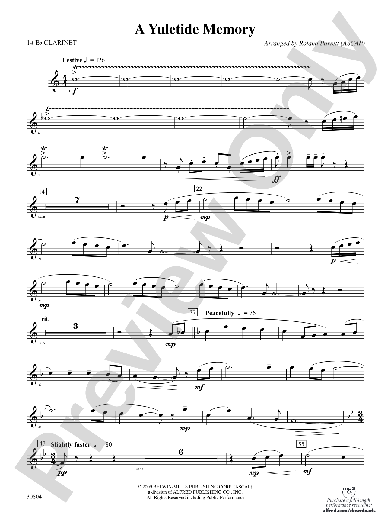 A Yuletide Memory: 1st B-flat Clarinet