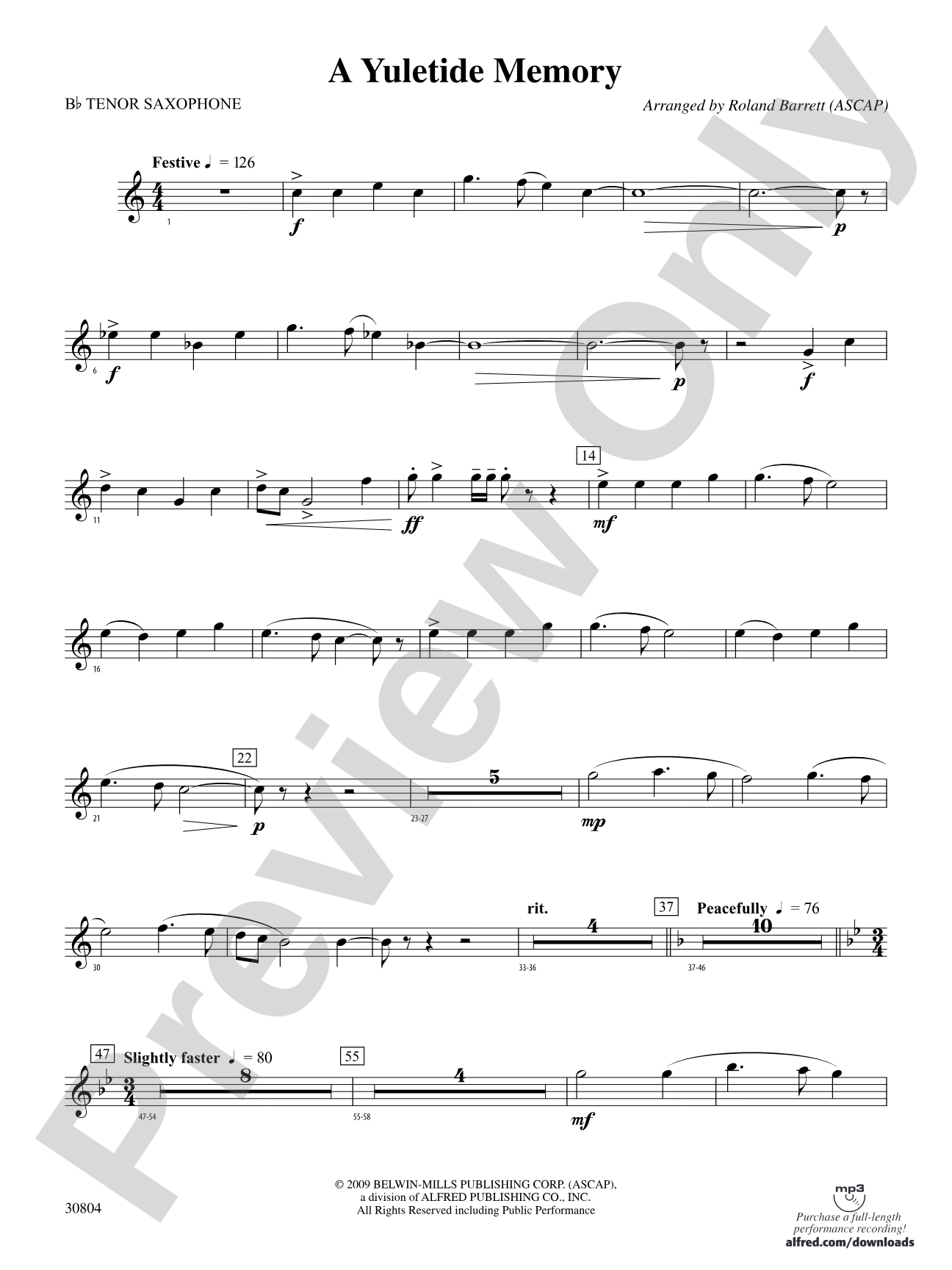 A Yuletide Memory: B-flat Tenor Saxophone