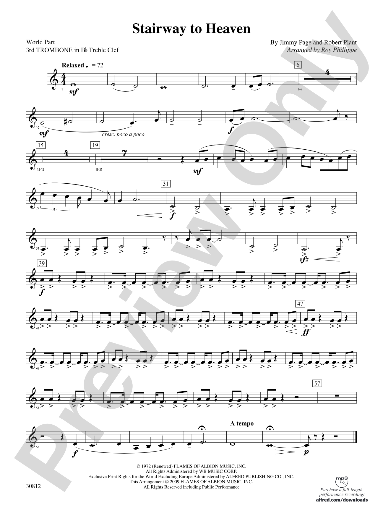 Stairway to Heaven: (wp) 3rd B-flat Trombone T.C.