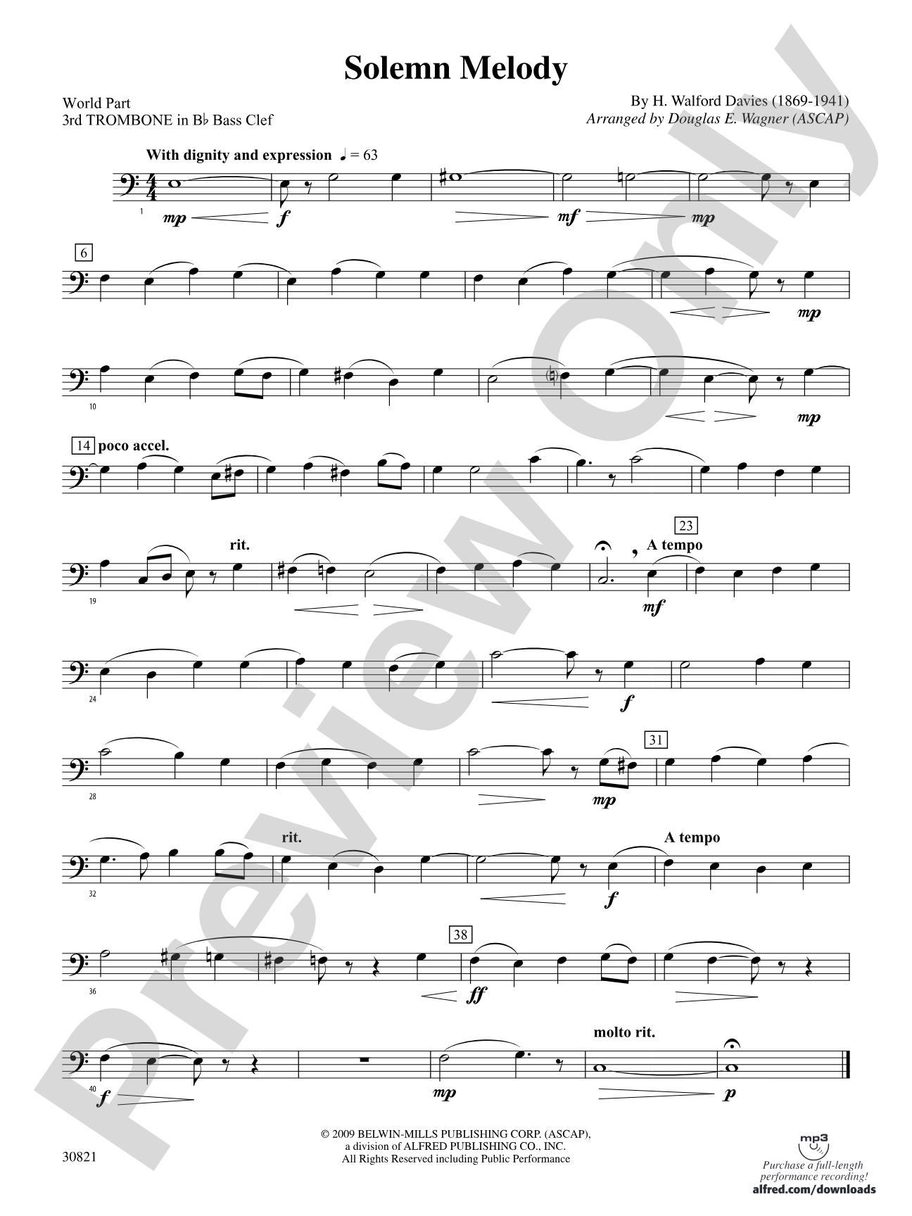 Solemn Melody: (wp) 3rd B-flat Trombone B.C.