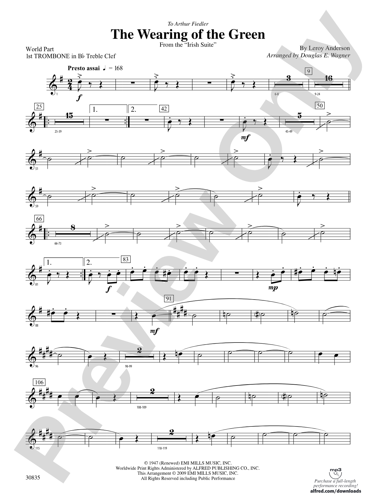 The Wearing of the Green (from the Irish Suite): (wp) 1st B-flat Trombone T.C.