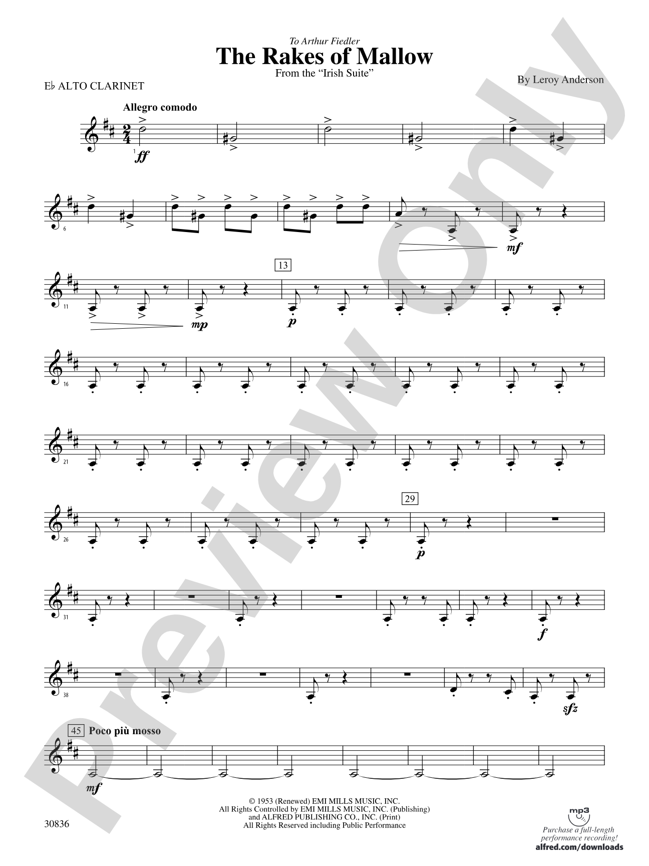 The Rakes of Mallow (from the Irish Suite): E-flat Alto Clarinet