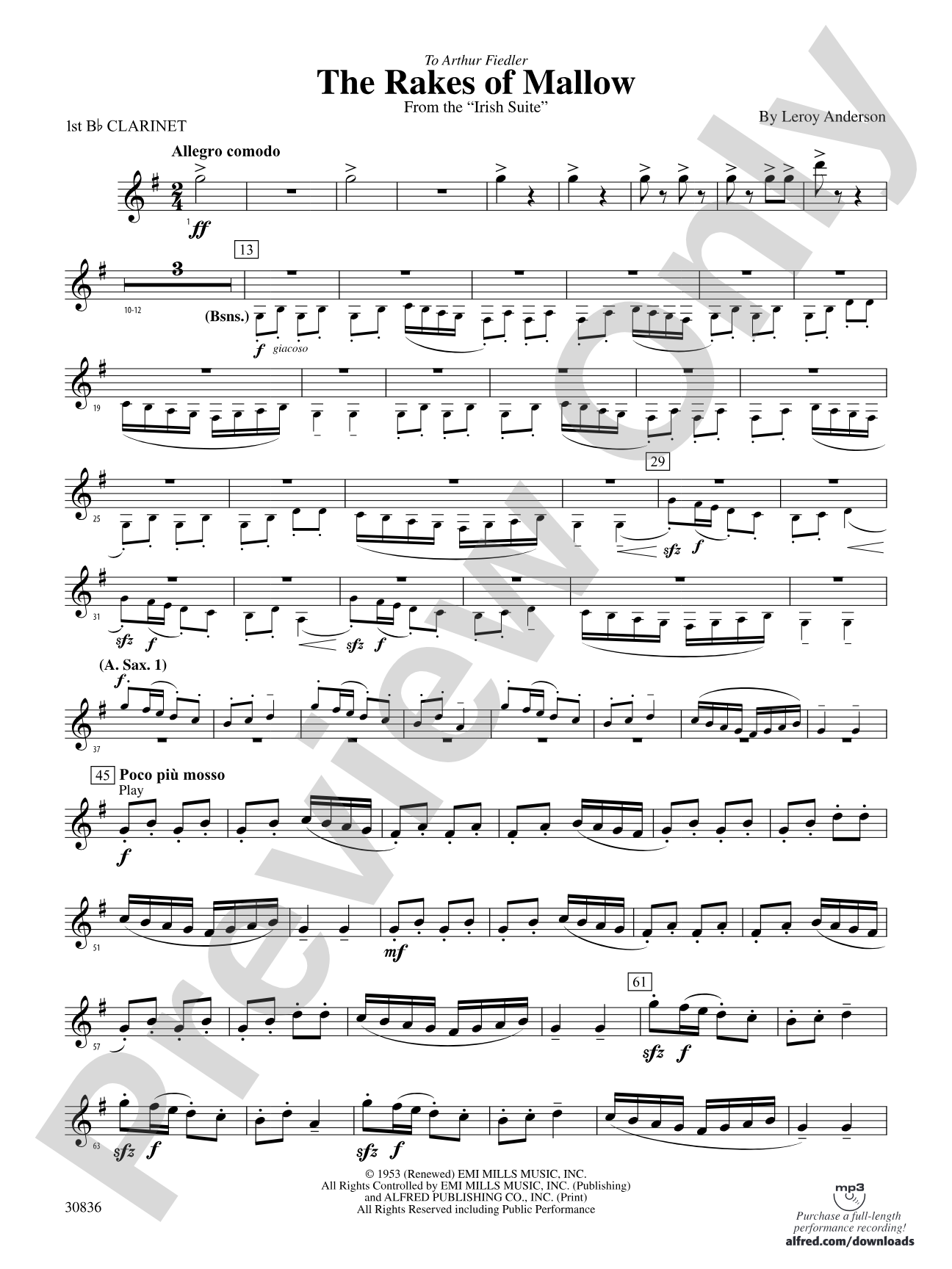 The Rakes of Mallow (from the Irish Suite): 1st B-flat Clarinet