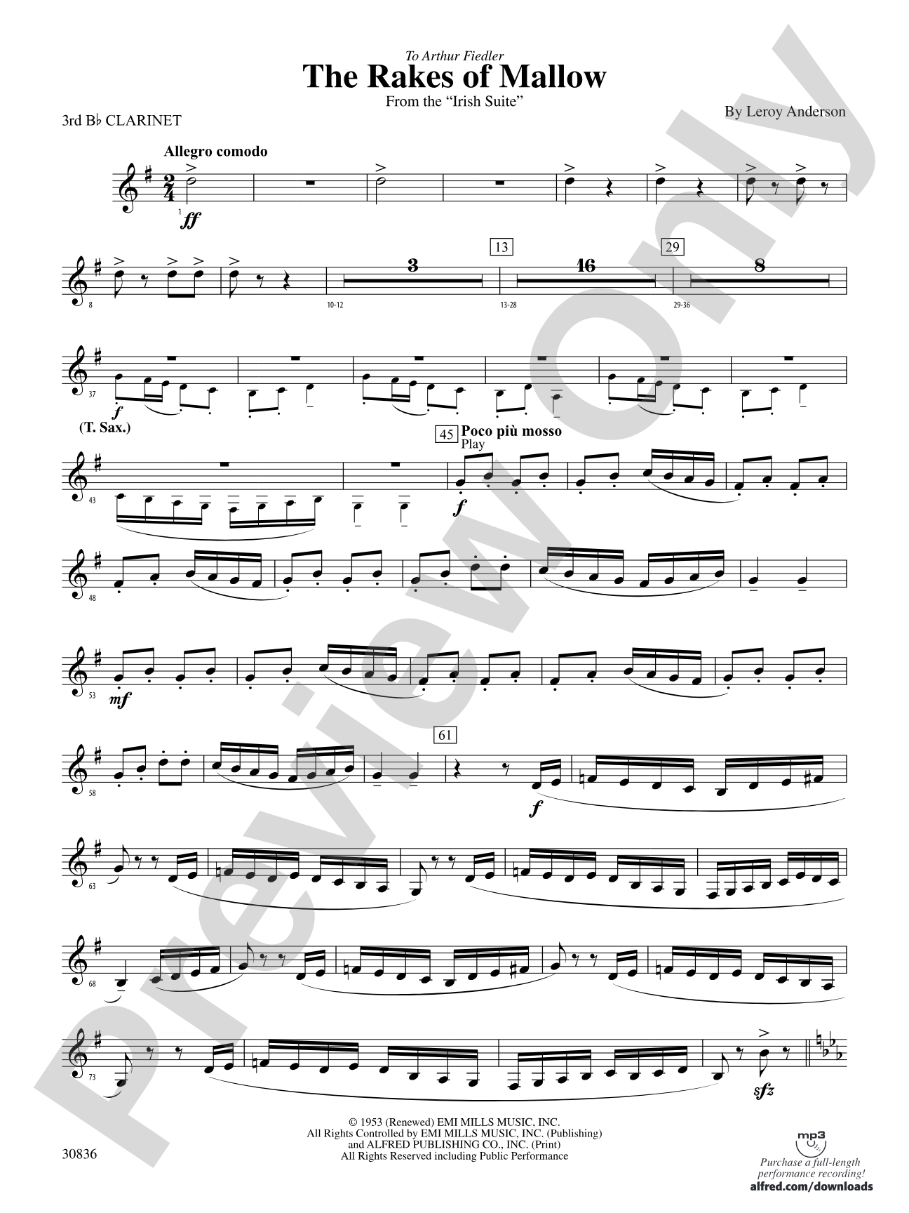 The Rakes of Mallow (from the Irish Suite): 3rd B-flat Clarinet