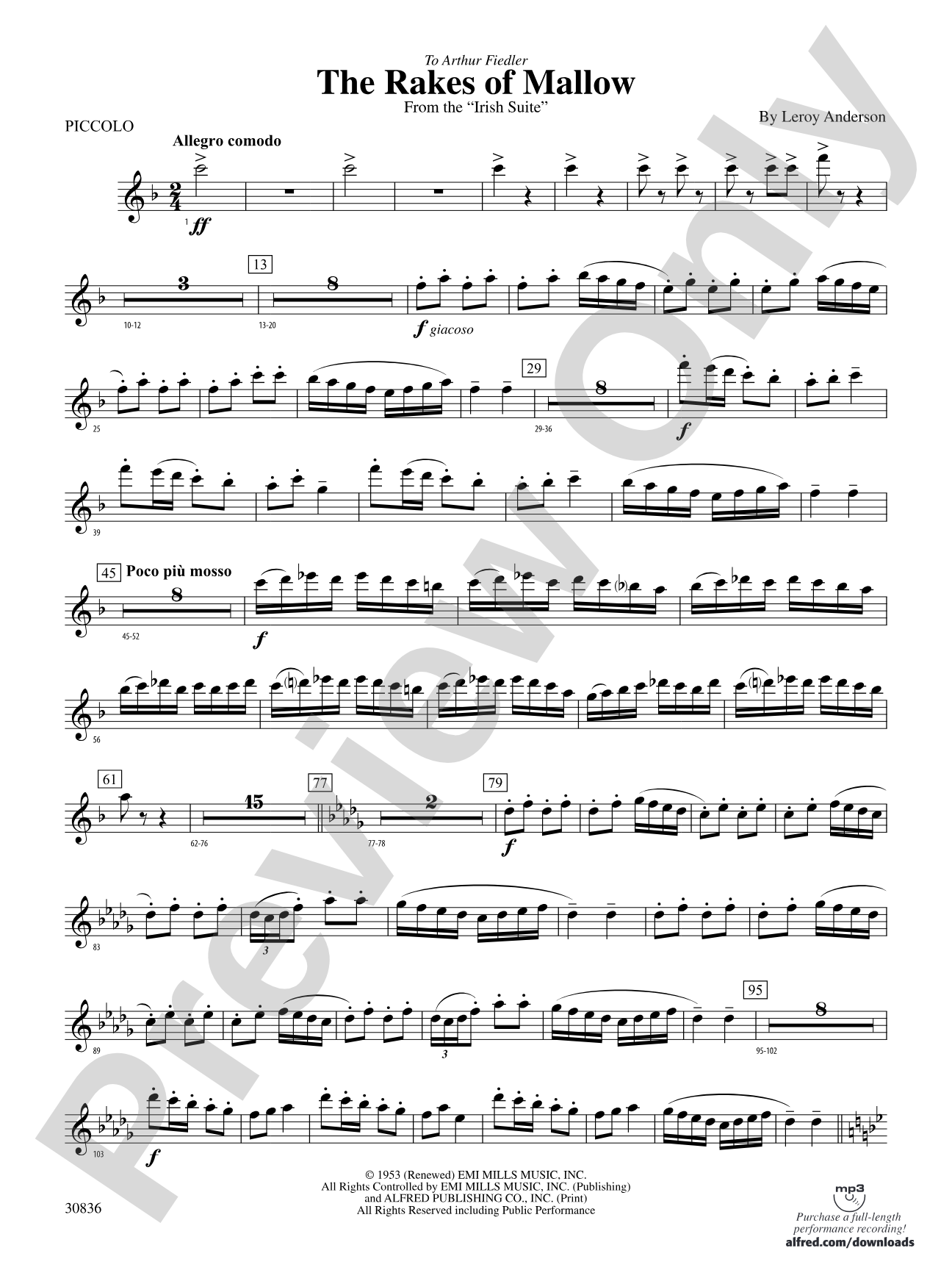 The Rakes of Mallow (from the Irish Suite): Piccolo