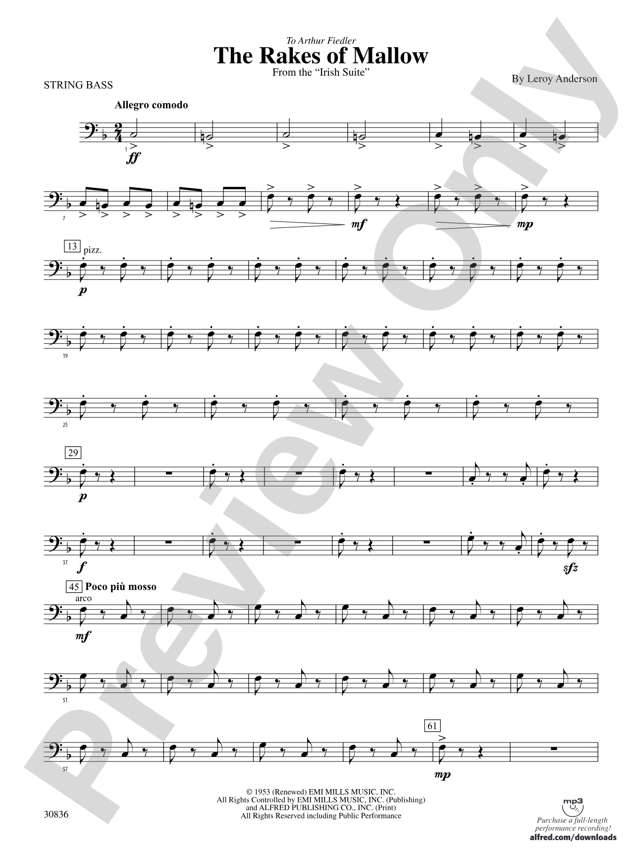 The Rakes of Mallow (from the Irish Suite): String Bass