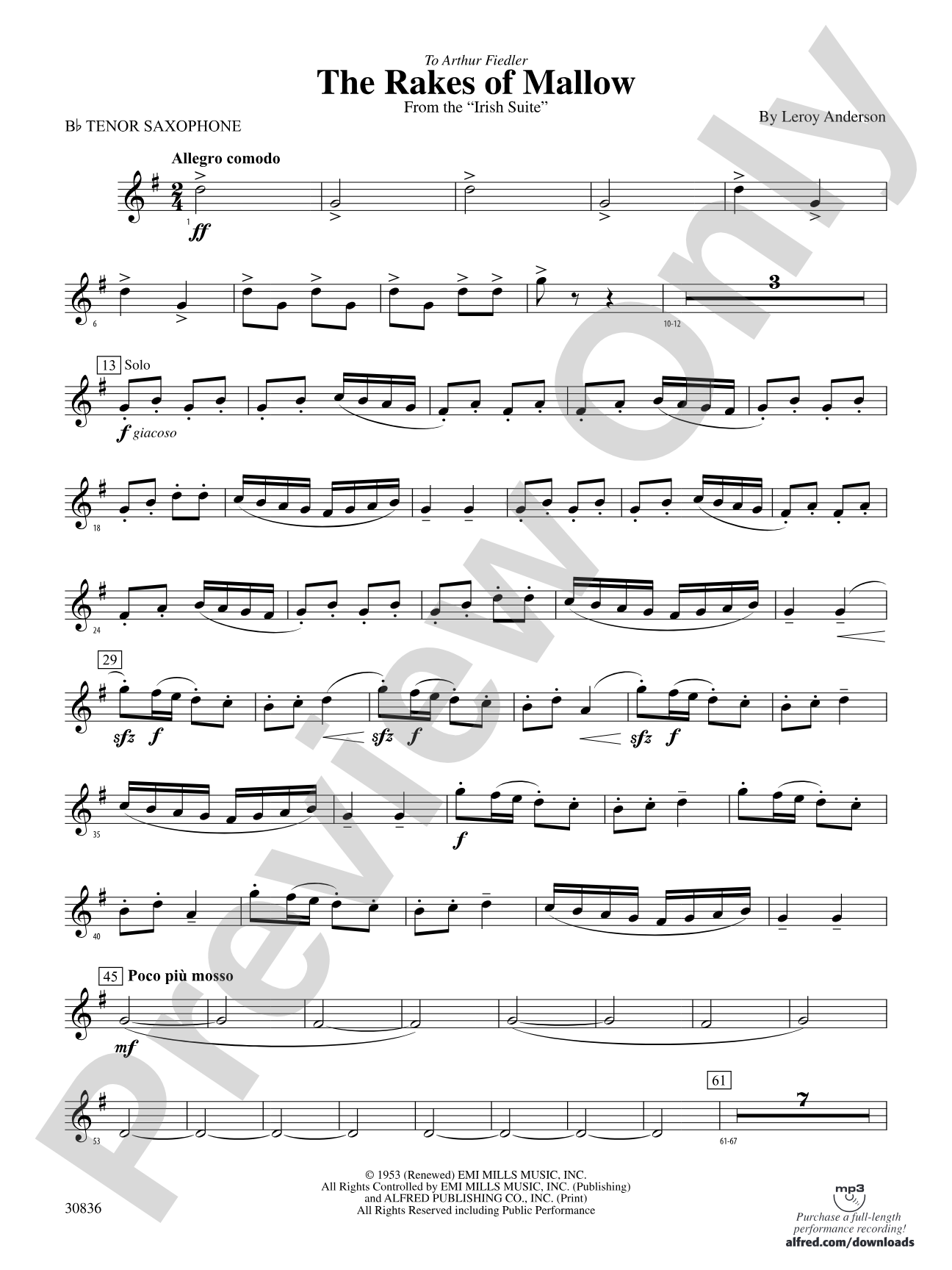 The Rakes of Mallow (from the Irish Suite): B-flat Tenor Saxophone