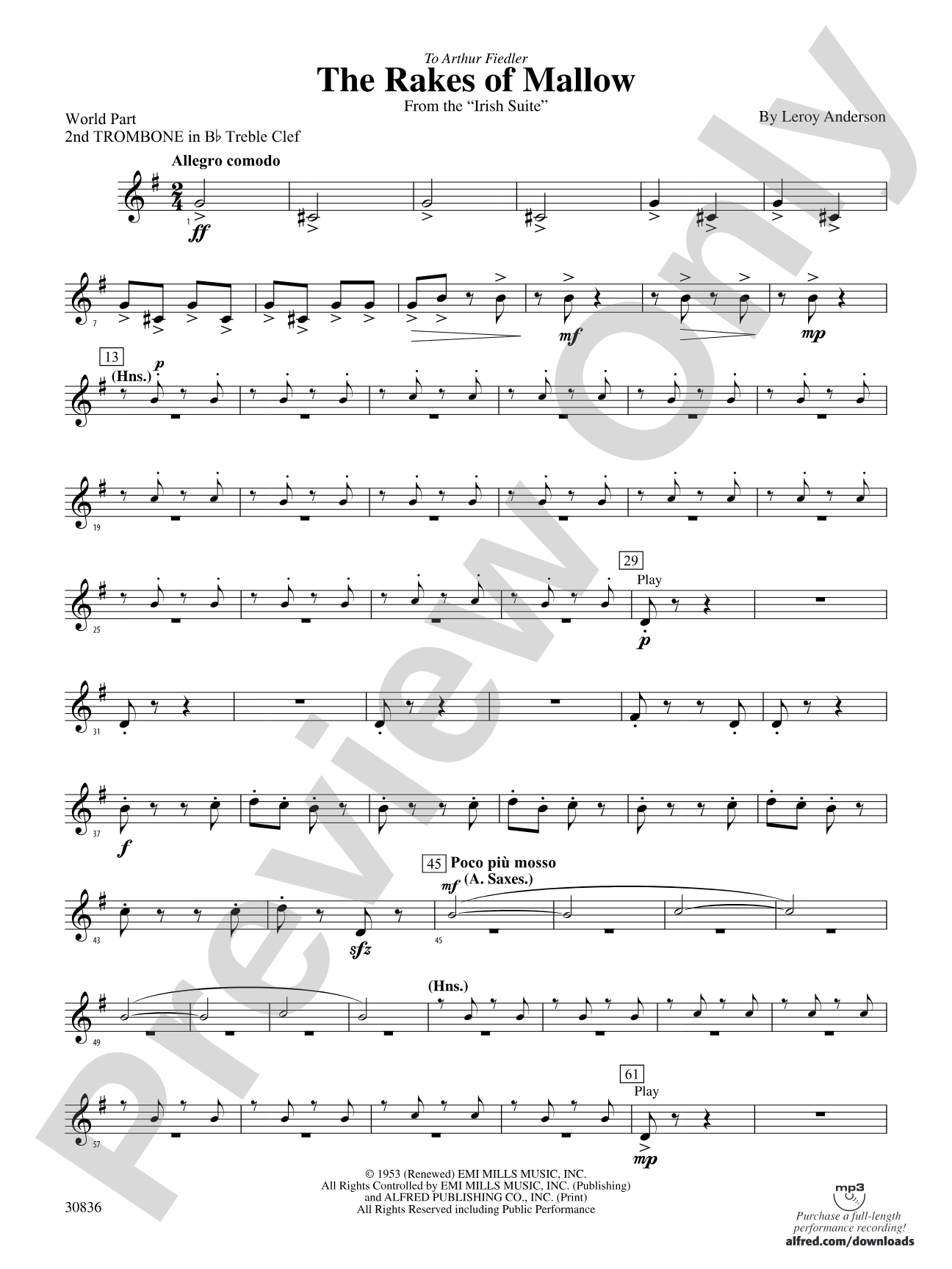 The Rakes of Mallow (from the Irish Suite): (wp) 2nd B-flat Trombone T.C.