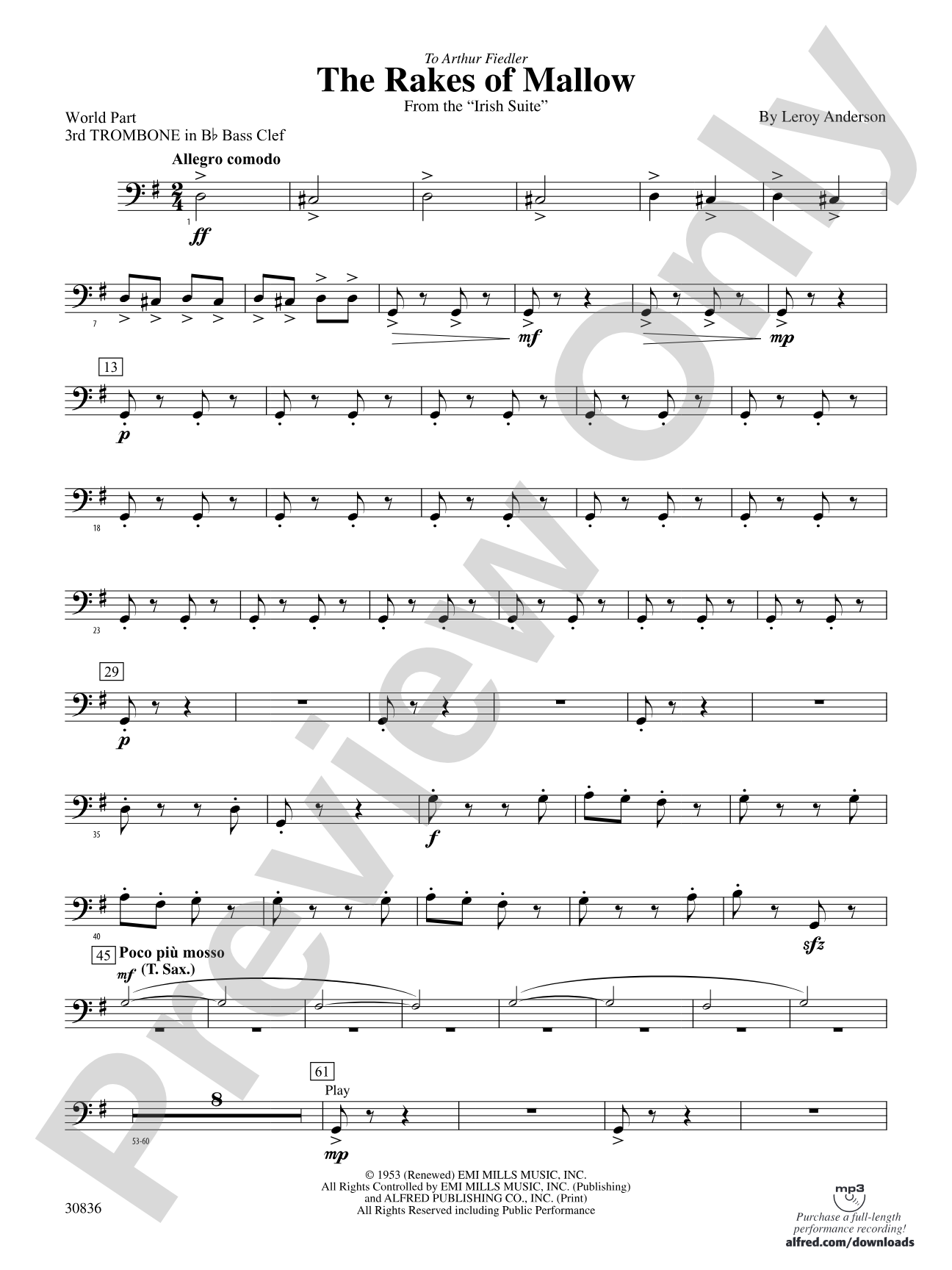 The Rakes of Mallow (from the Irish Suite): (wp) 3rd B-flat Trombone B.C.