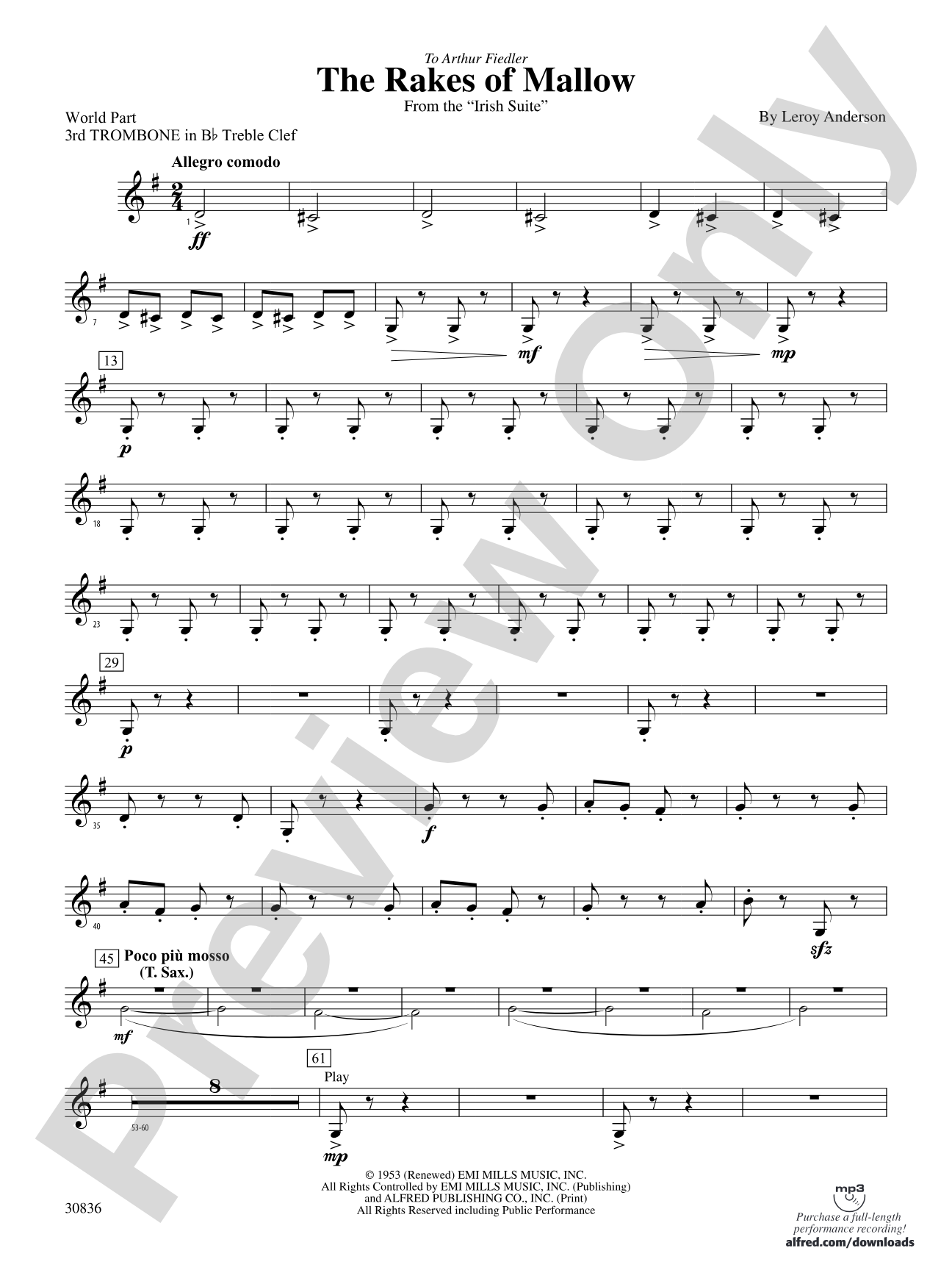 The Rakes of Mallow (from the Irish Suite): (wp) 3rd B-flat Trombone T.C.