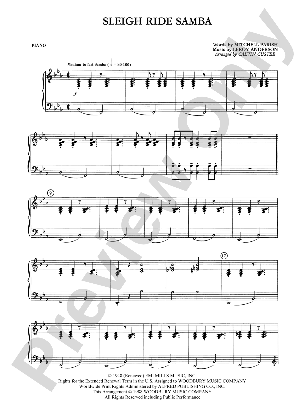 Sleigh Ride Samba: Piano Accompaniment