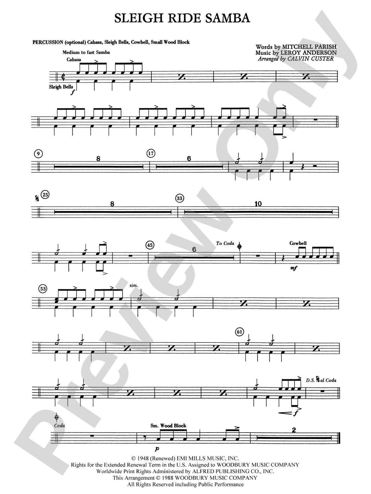 Sleigh Ride Samba: 1st Percussion