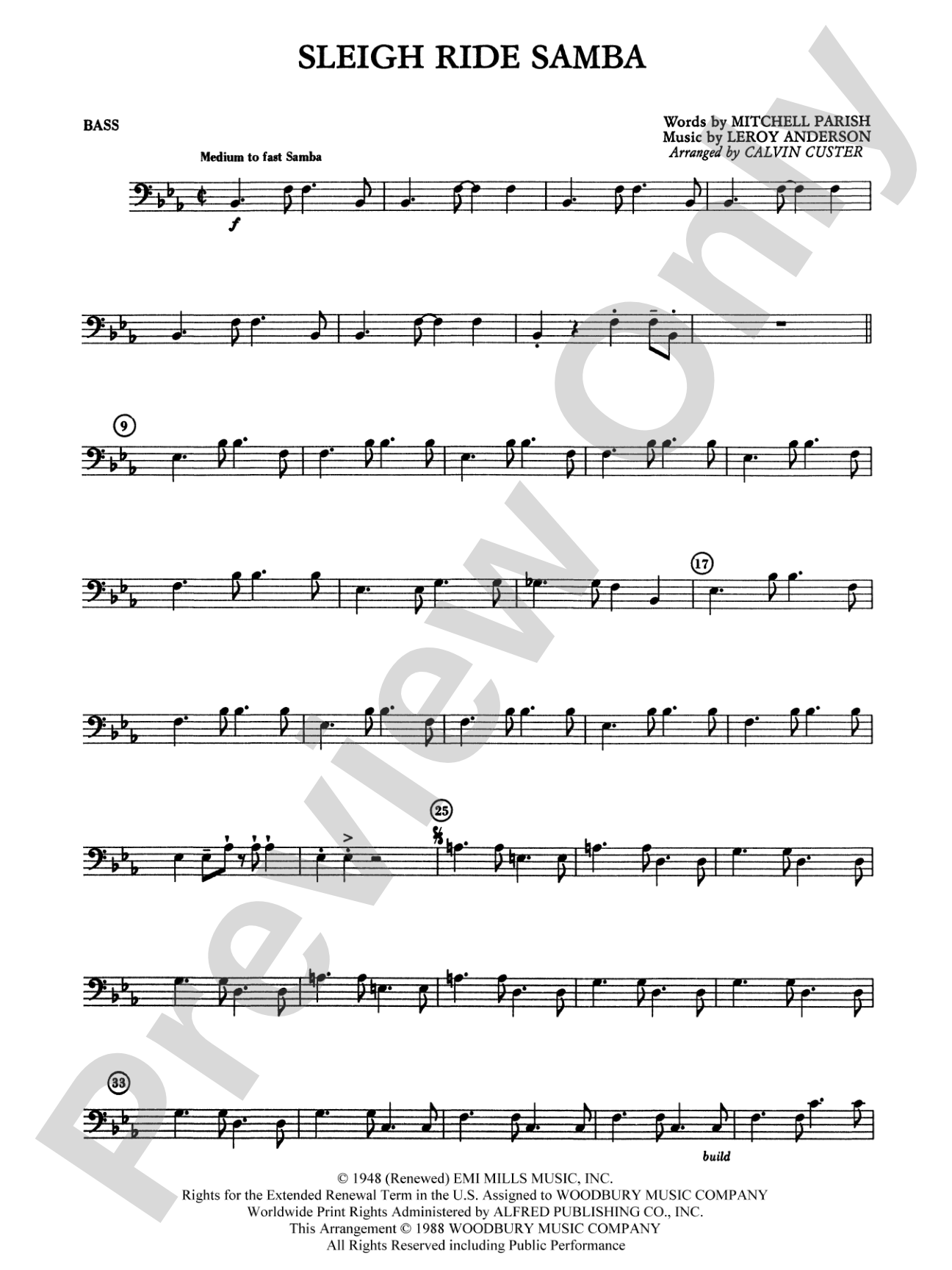Sleigh Ride Samba: String Bass