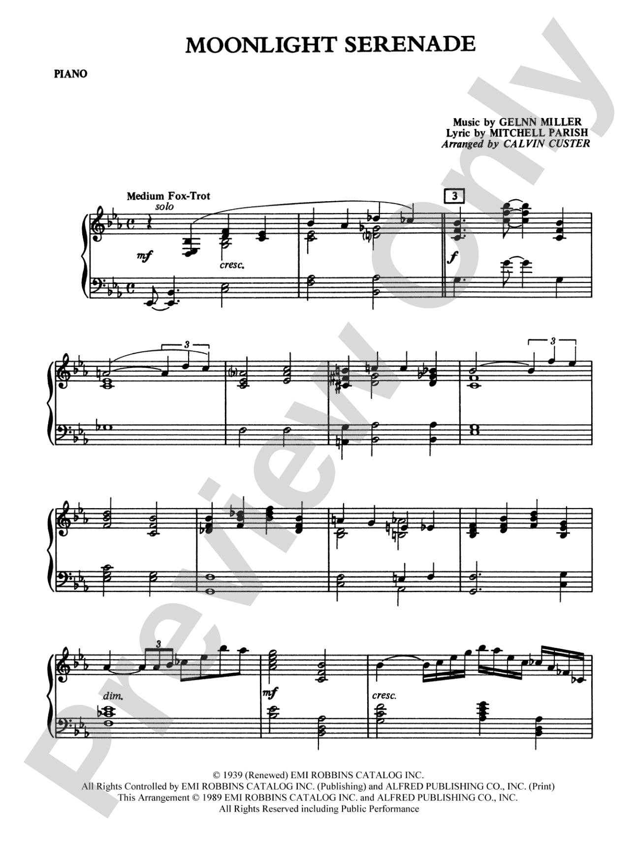 Moonlight Serenade: Piano Accompaniment