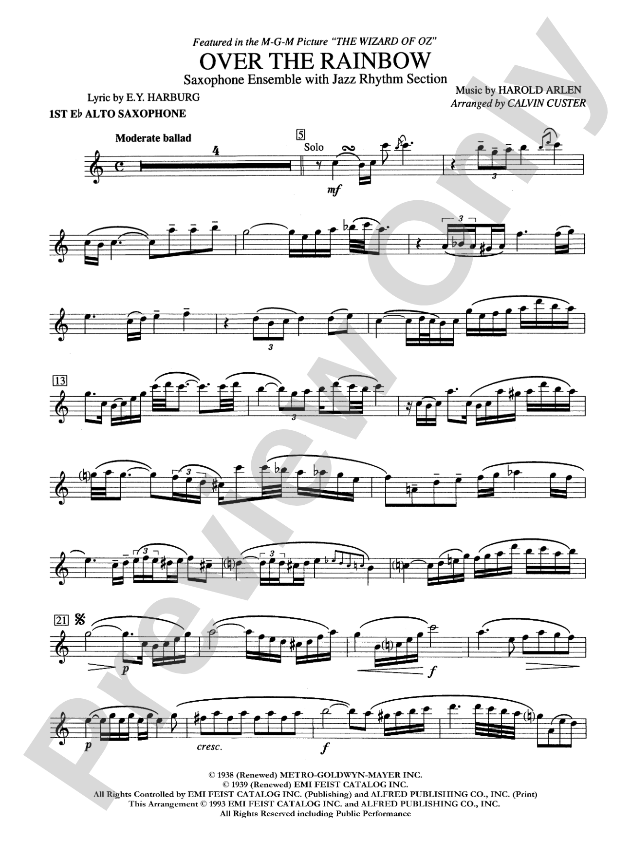 Over the Rainbow: E-flat Alto Saxophone
