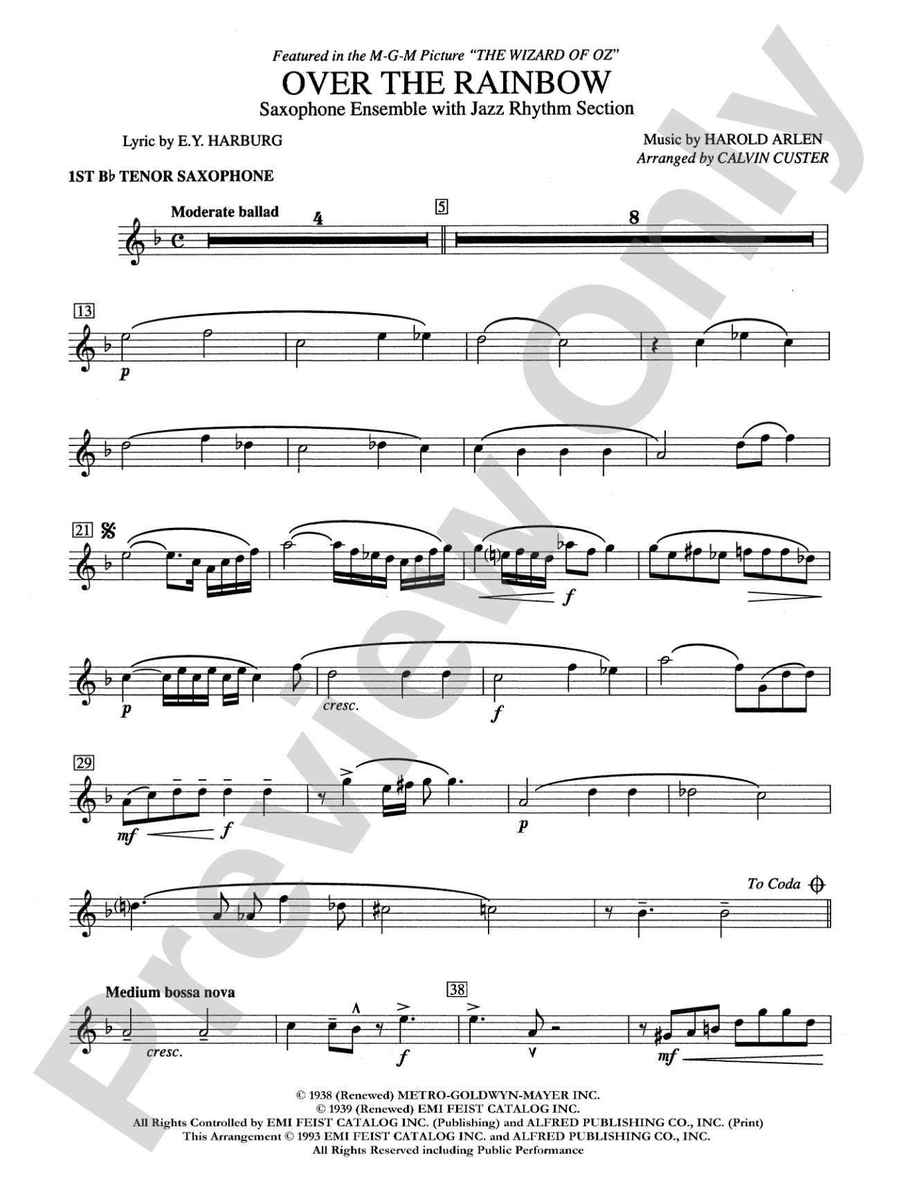 Over the Rainbow: B-flat Tenor Saxophone
