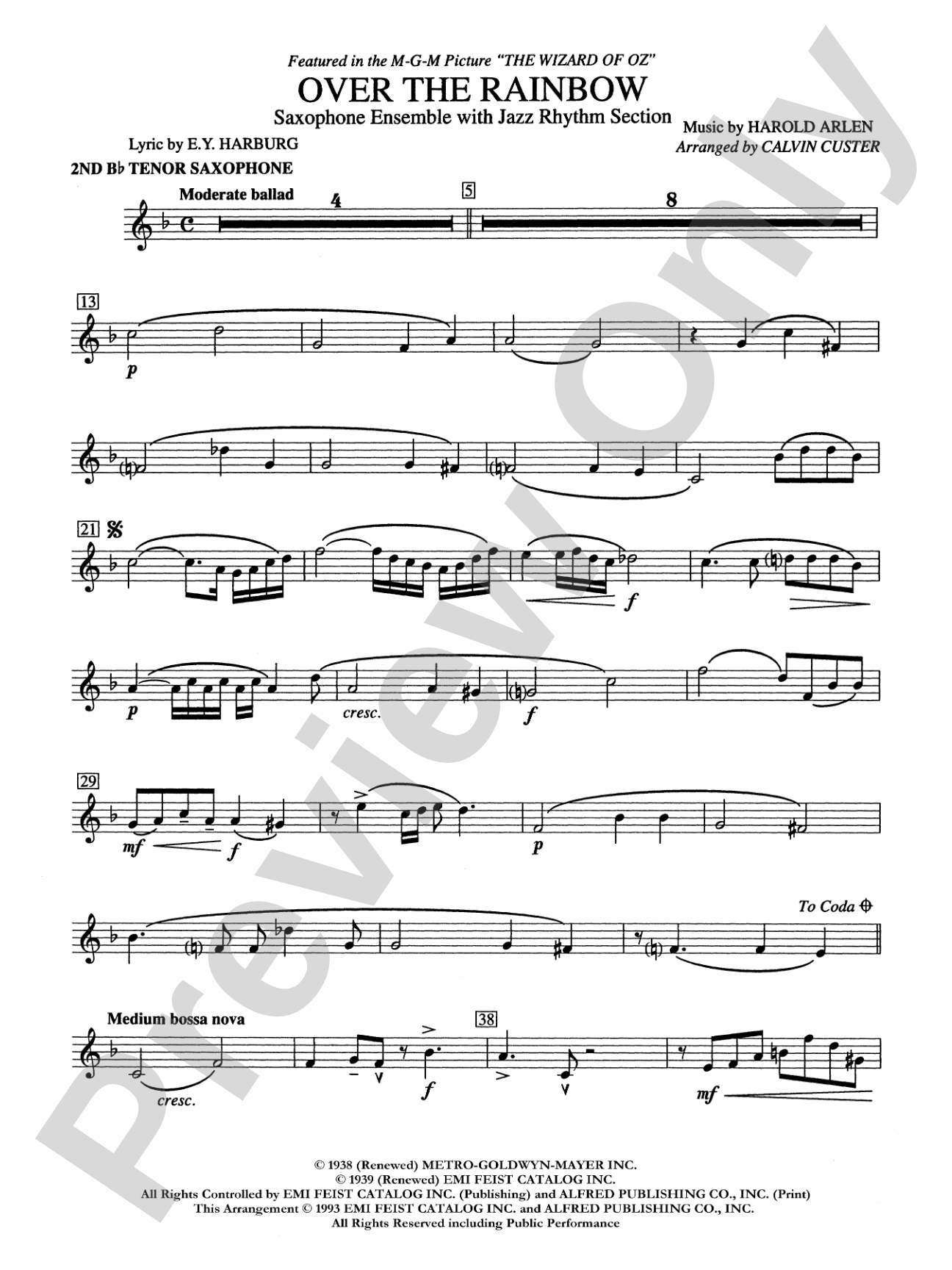 Over the Rainbow: 2nd B-flat Tenor Saxophone