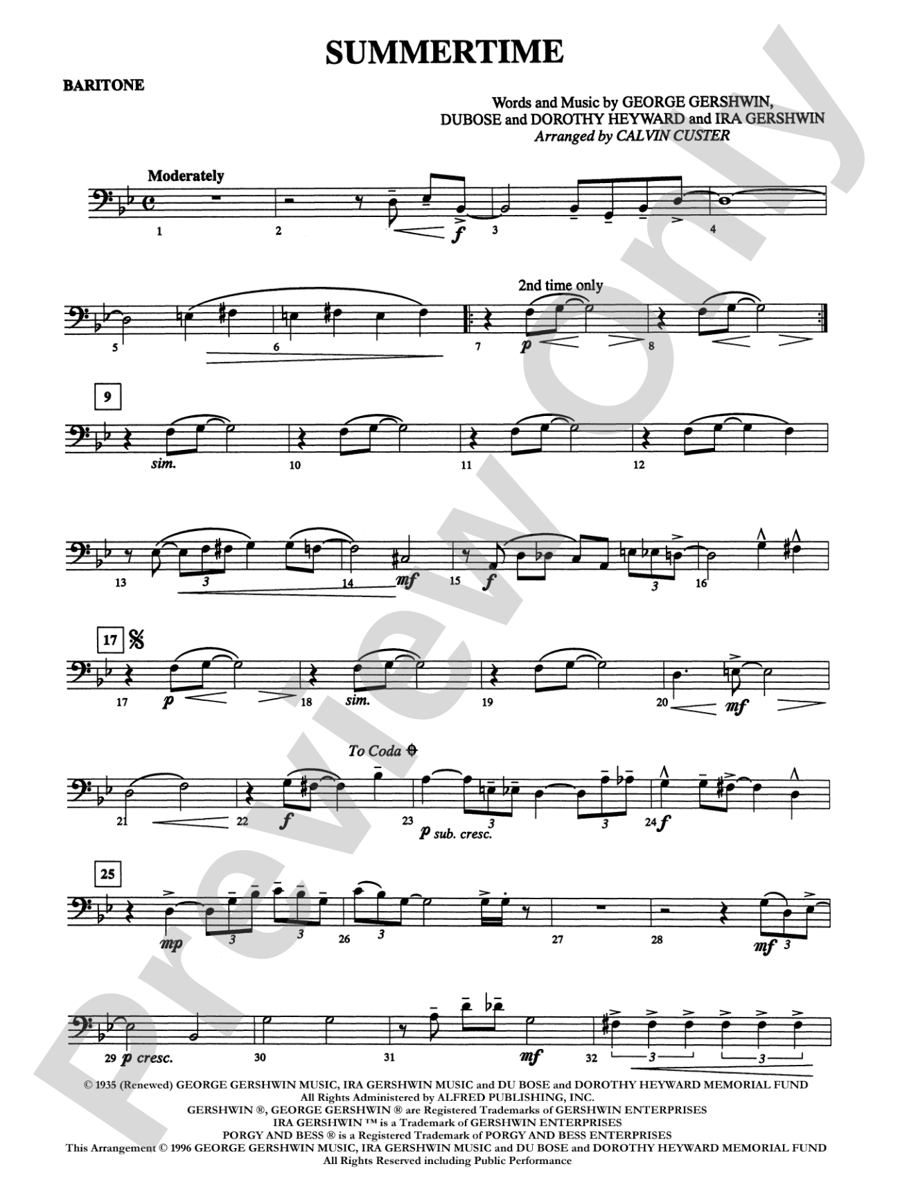 Summertime (from Porgy and Bess): Baritone B.C.