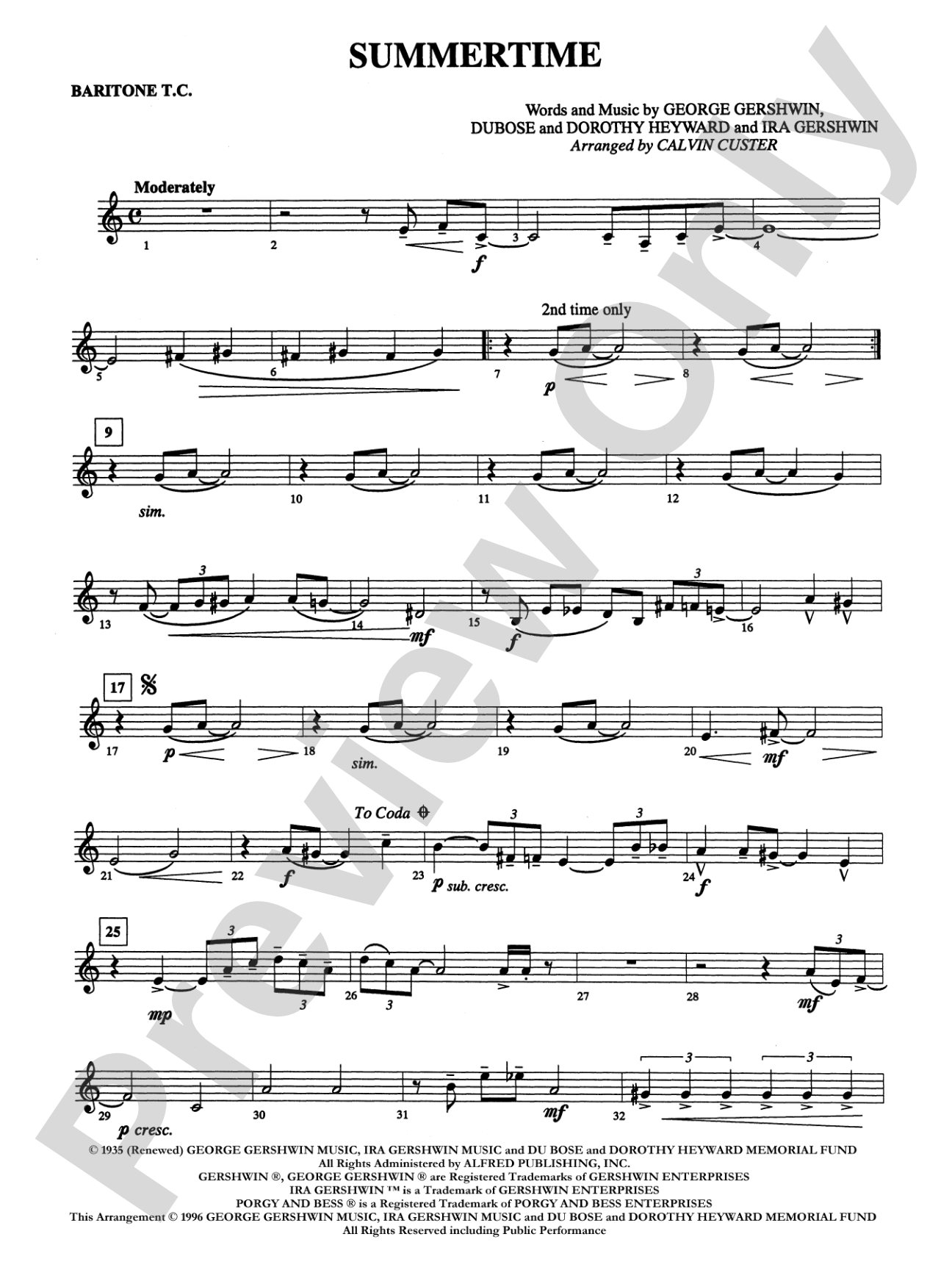 Summertime (from Porgy and Bess): Baritone T.C.
