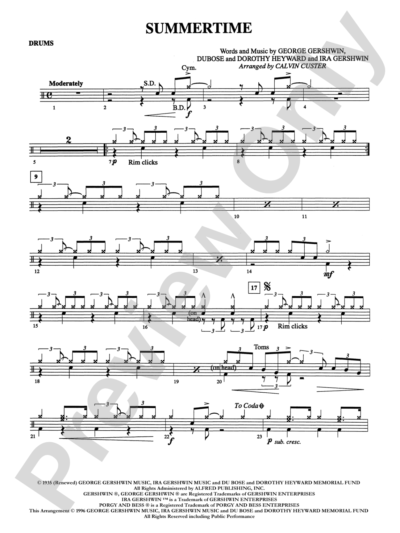 Summertime (from Porgy and Bess): Drums
