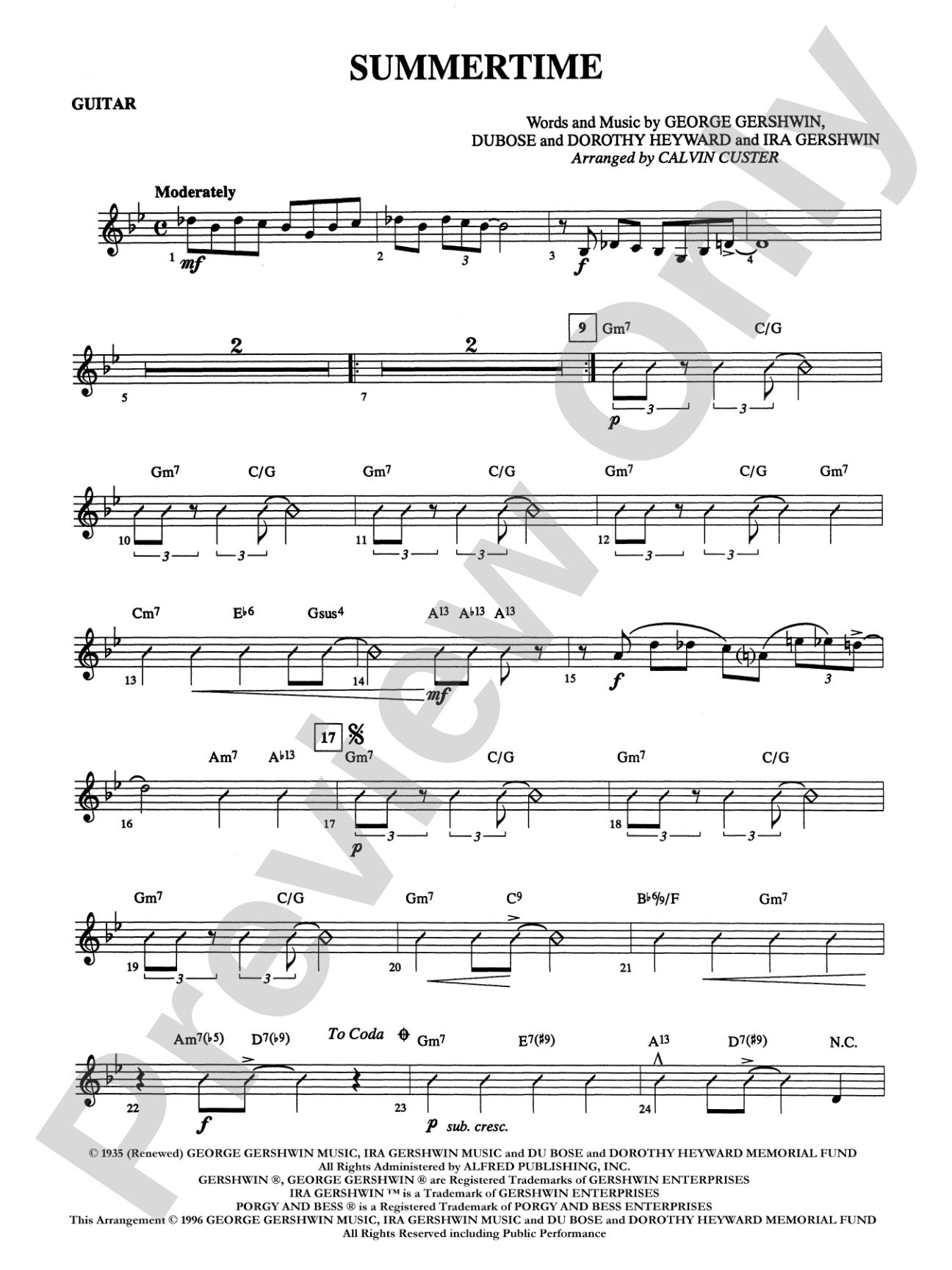 Summertime (from Porgy and Bess): Guitar