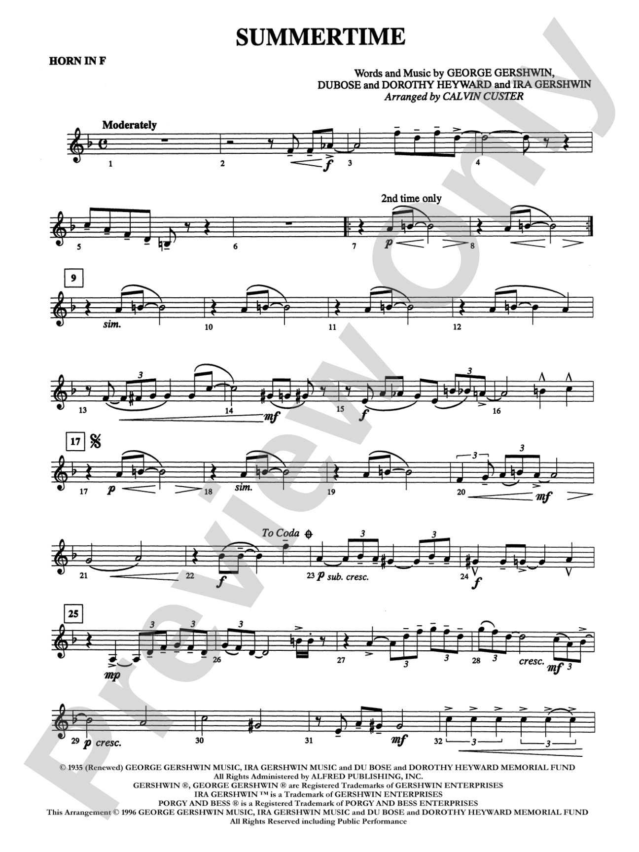 Summertime (from Porgy and Bess): 1st F Horn