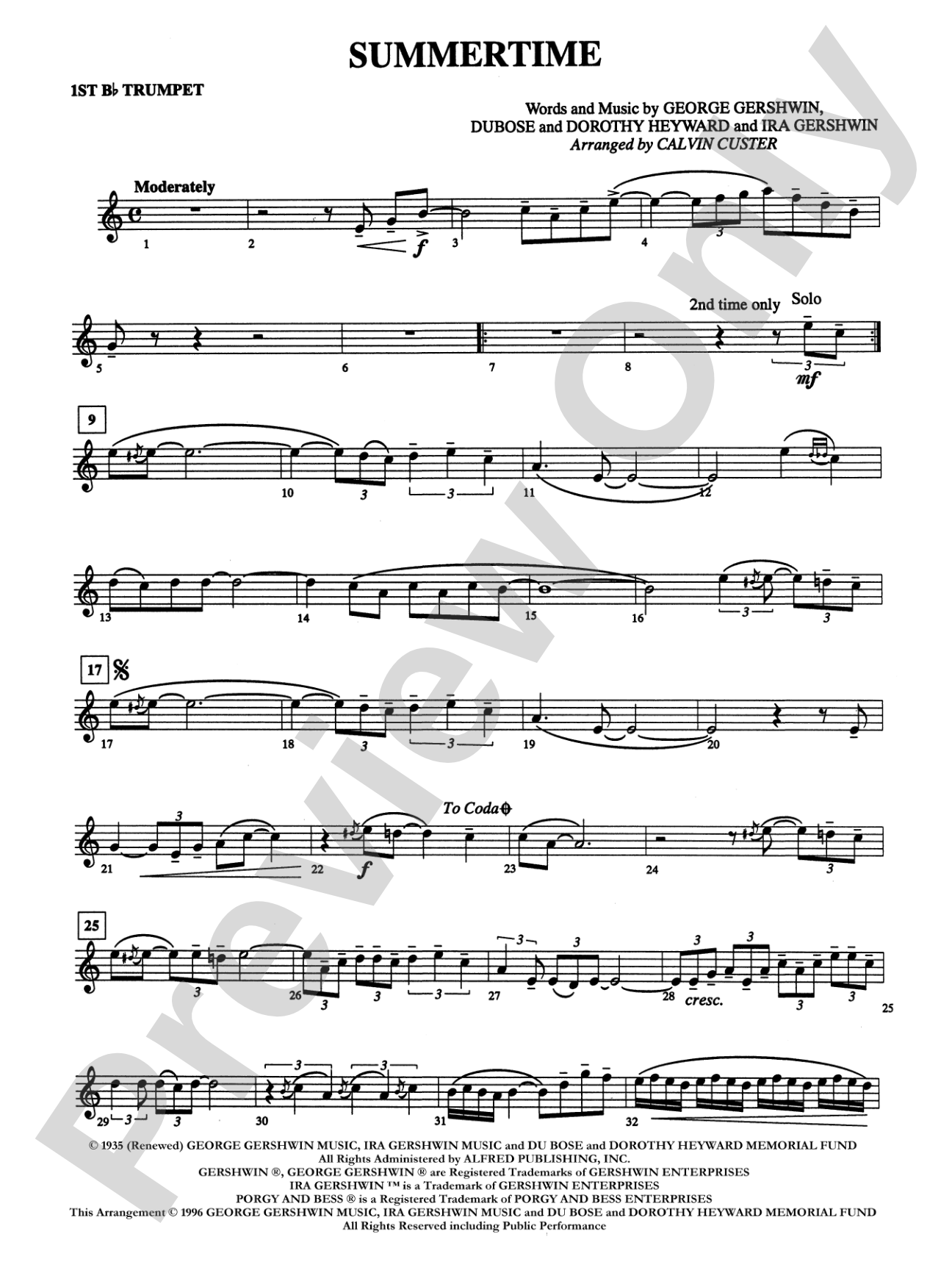 Summertime (from Porgy and Bess): 1st B-flat Trumpet